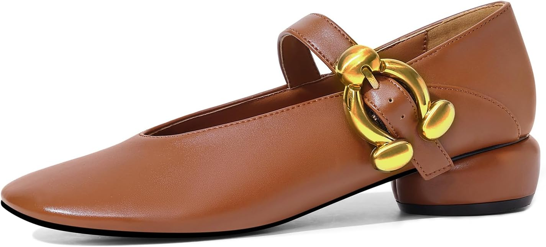 RONILURN Women Mary Jane Shoes Pumps Chunky Comfortable Low Heels Closed round Toe Dress Work Wedding Shoes