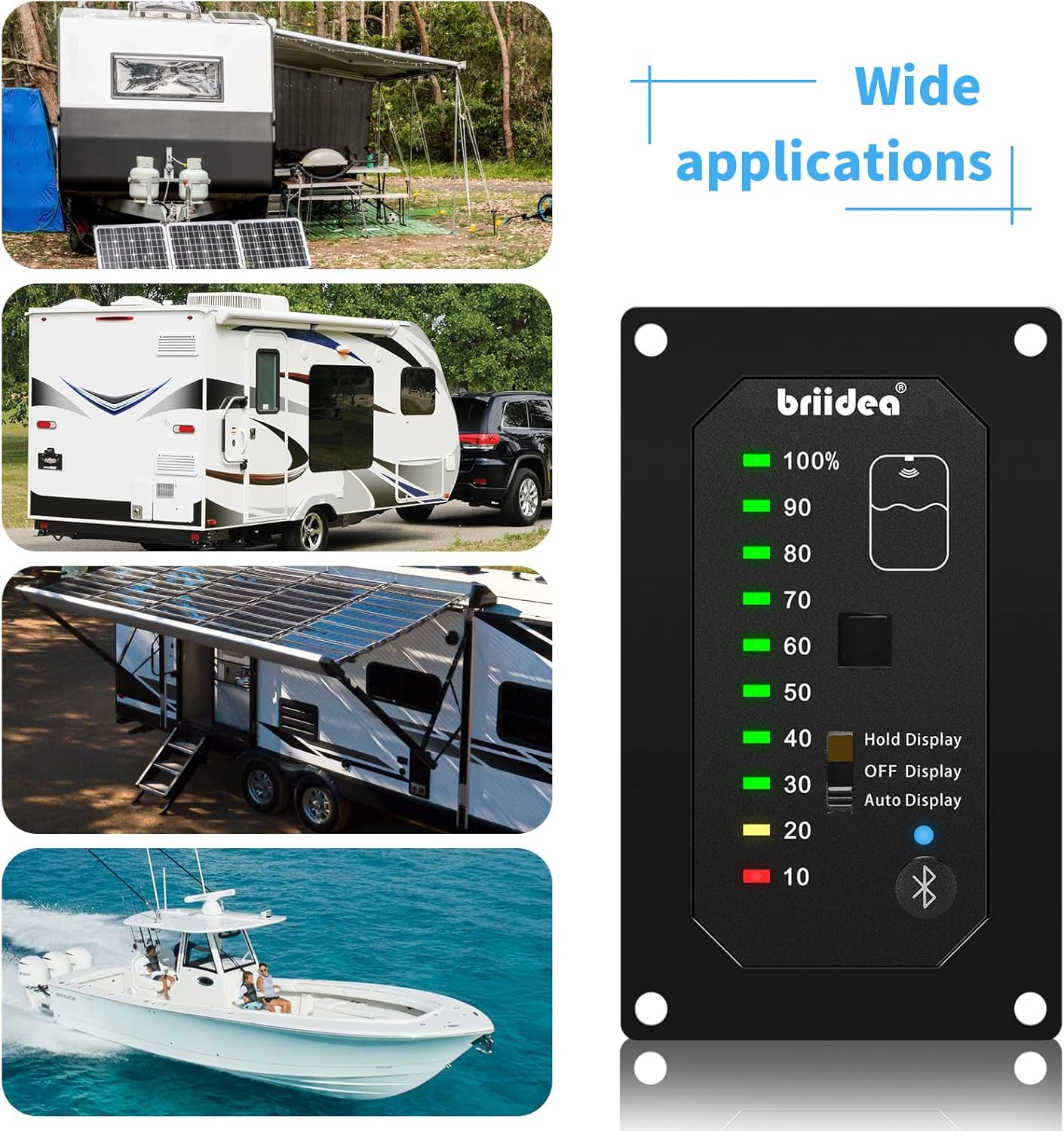 Briidea Bluetooth RV Water Tank Level Sensor Monitor Indicator with App & LED Display, Precise Detection, Auto-Sense Modes, Ensures Water Supply for Rvs, Boats, Caravans