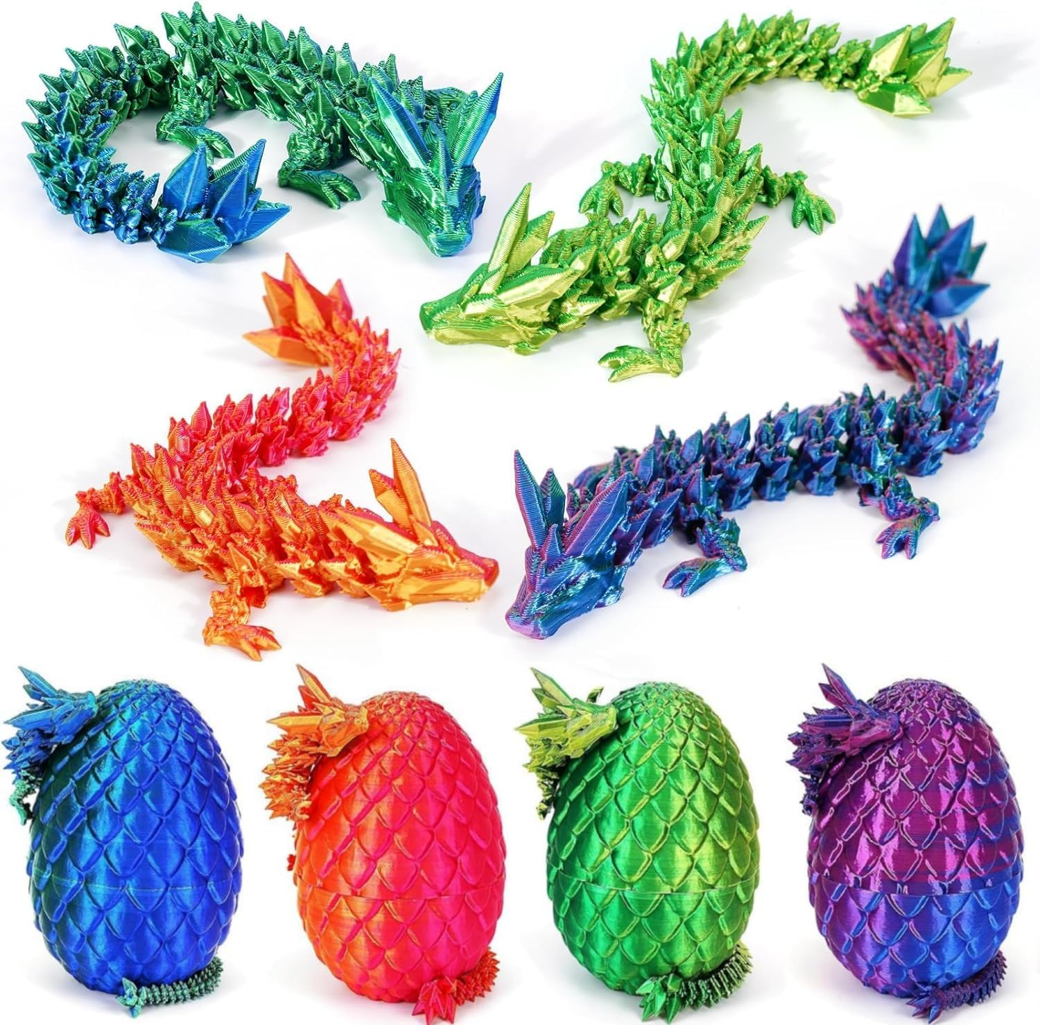 4PCS 3D Printed Dragon - Dragon Eggs with inside -, Mini Easter Eggs Fidget Toy 3D Articulated Crystal Eggs Mystery Egg Home Office Decor Executive Desk 8 .4 in (4 PCS- Style B)