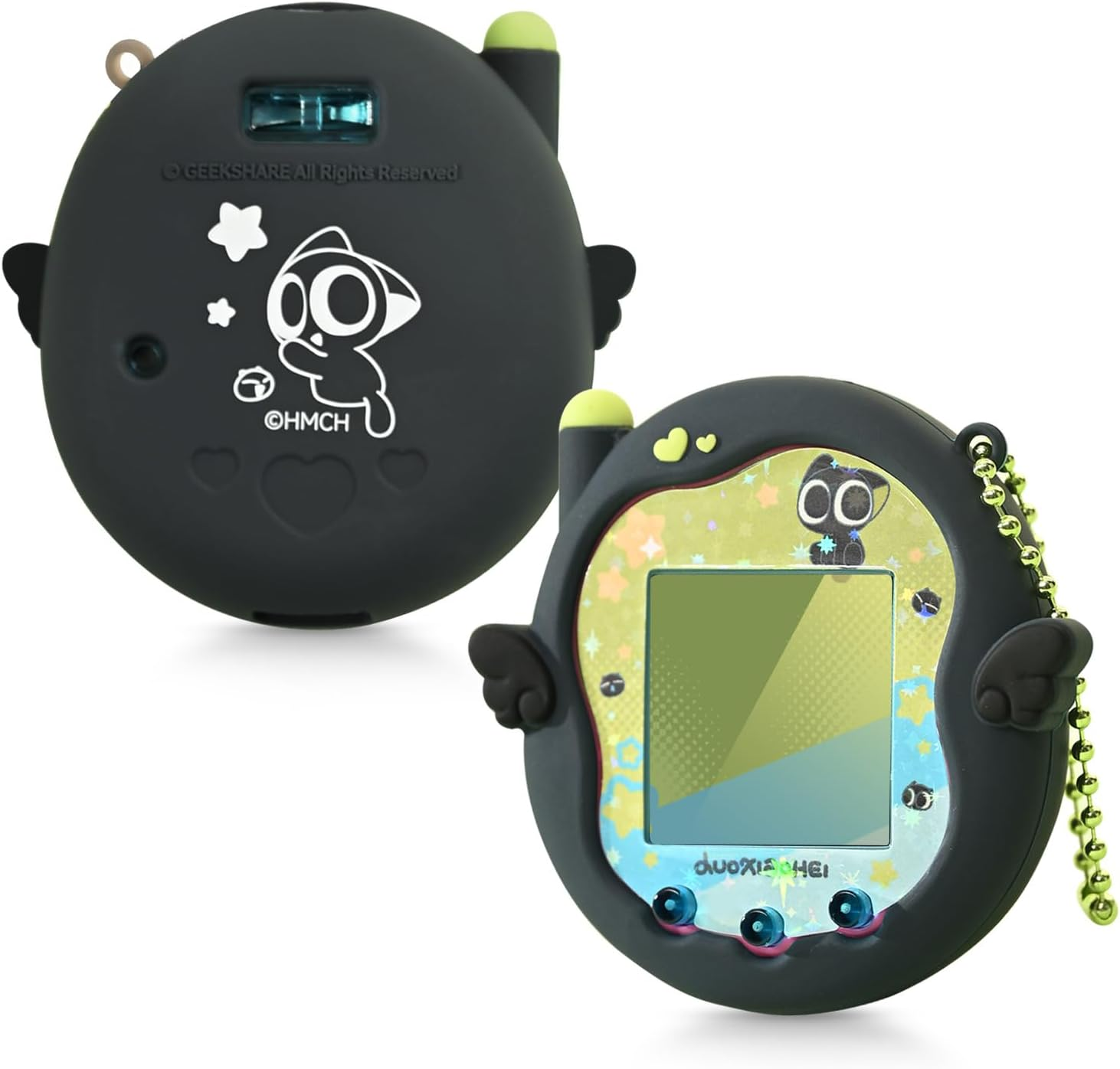 Geekshare Silicone Protective Case Compatible with Tamagotchi Uni, Cute Cartoon Black Cat in Starry Sky Design Cover Skin Shell -Solid Black