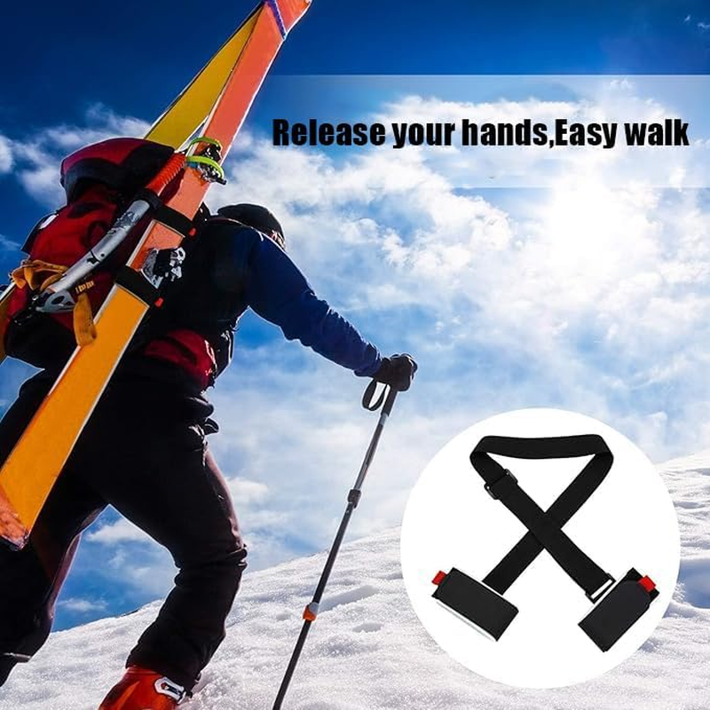 WEZCHUGHAOL 2 Pack Ski & Pole Carrier Straps - Adjustable Shoulder Strap with Cushioned Fastener Tape for Easy Transport | Durable Ski Equipment Accessories for Men Women image number 4