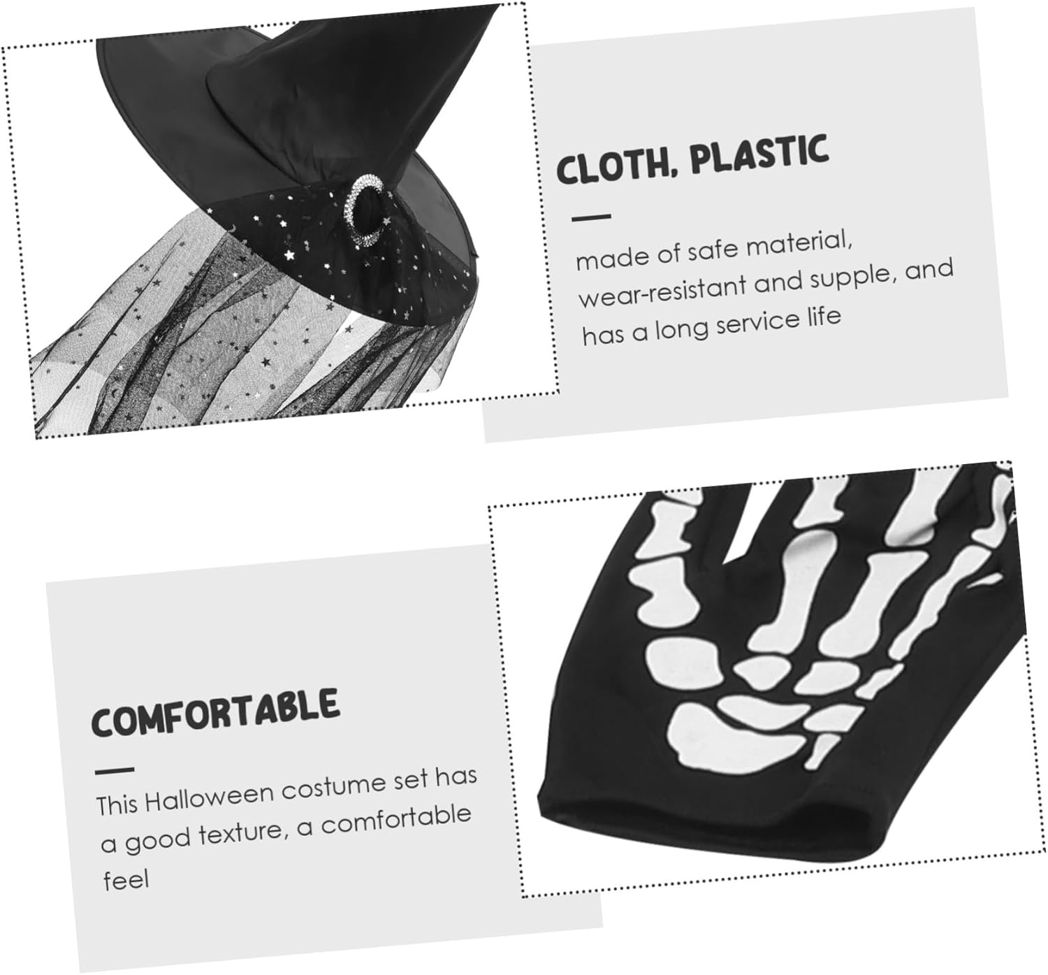 Amosfun Halloween Costume for Adults and Boys and Girls Including Witch Hat Gloves and Glasses Props for Cosplay Party and Trick-Treating