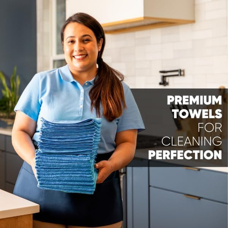 Buff Pro Multi-Surface Microfiber Towel - 12 Pack | Premium Cleaning Cloth | Clean, Dust, Polish, Absorb | Small 12"X12" (Blue) - Green image number 4