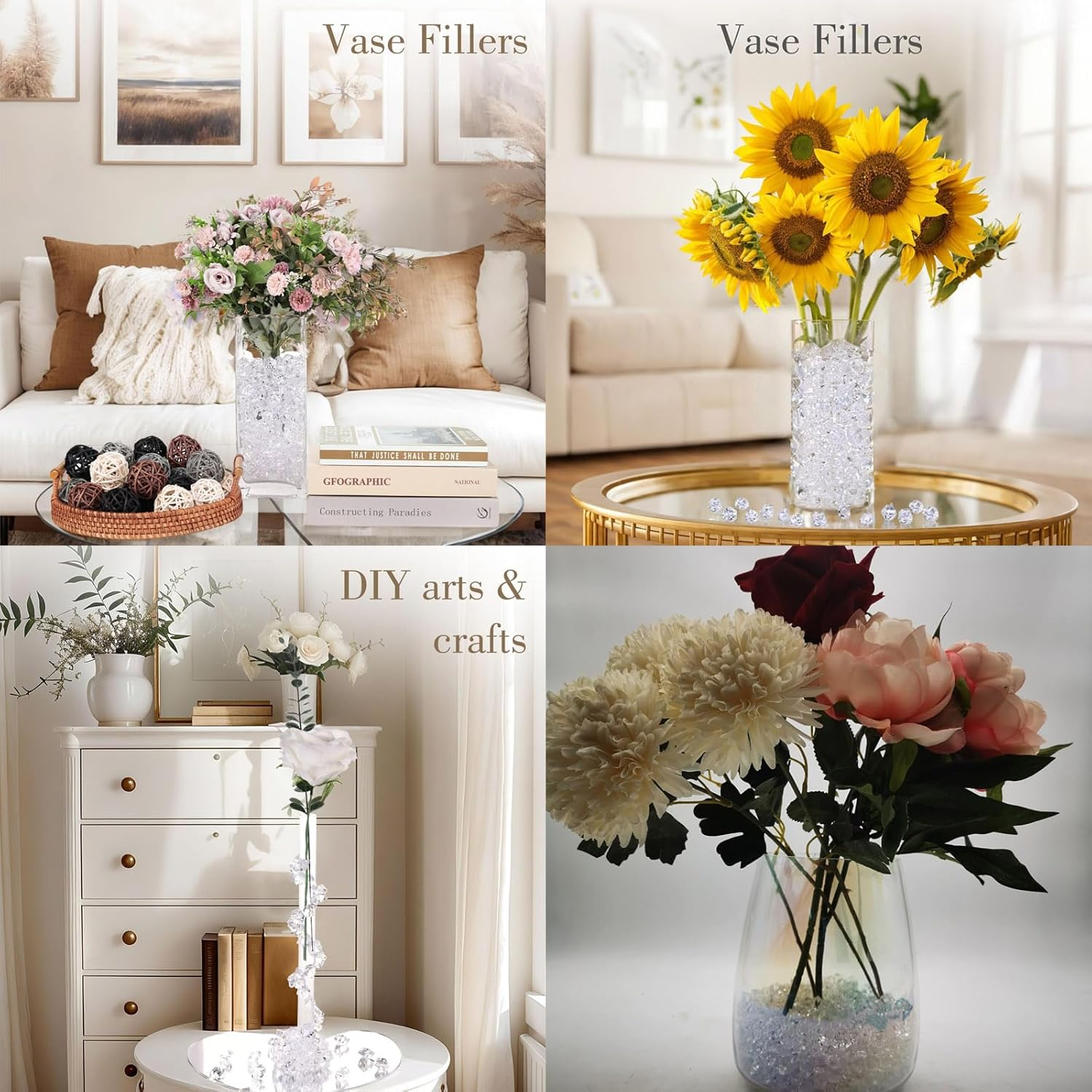 150PCS Dazzling Clear Ice Rocks,Fake Crushed Ice Rocks,Fake Gold,Plastic Gems Acrylic Crushed,Mini Diamonds for Vases Fillers Table Scatter Decor