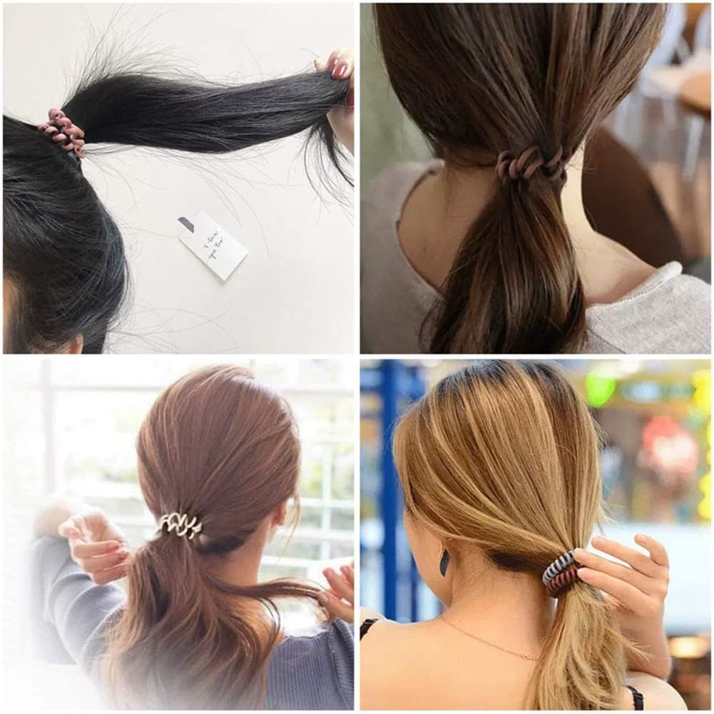 SHTGOI Pack of 10 Spiral Hair Bobbles Elastic Phone Cable Hair Bands Spiral Hair Bands Ponytail Holder Traceless Hair Rings Hair Ring Hair Accessories for Women and Girls Army Green