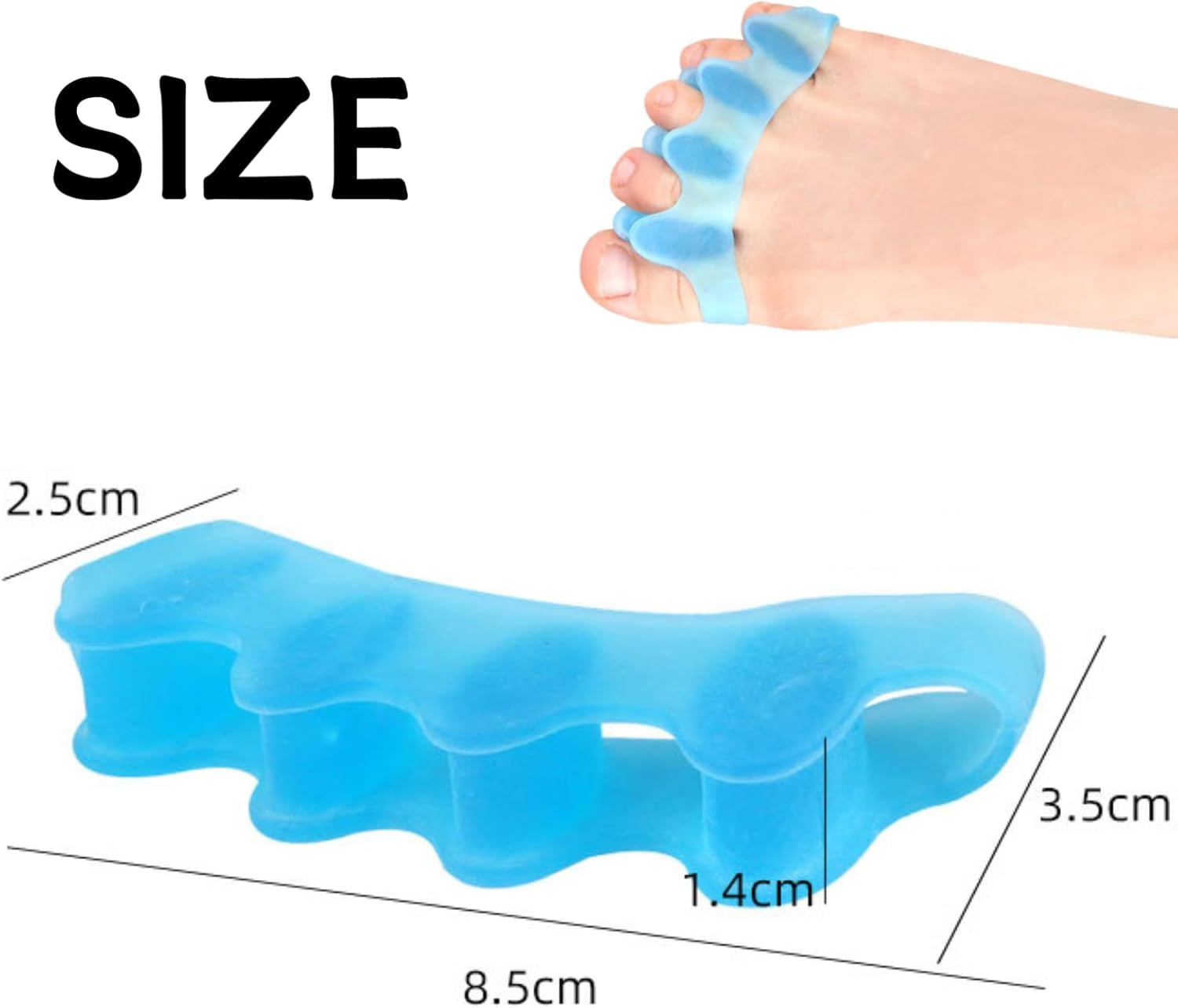 Kalione Professional SEBS Toe Separators, Blue, 8.5X3.5X1.4Cm, Reusable Stretching Spacers for Nail Care and Alignment, 4 Pack, Adult Size