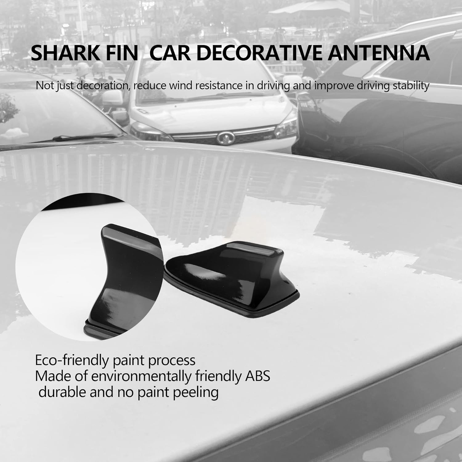 Car Shark Fin Antenna Cover,Roof Aerial Base Antenna Cover Replacement Car Decorations,Stylish Shark Fin Antenna Automotive Exterior Accessories for Most Cars Suvs Trucks (Black) - White image number 2