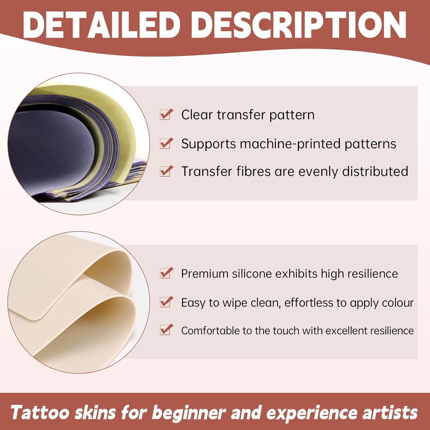 20 Pcs Tattoo Kit, 10Pcs Practice Skin & 10Pcs A4 Transfer Paper Set, Blank Fake Skin Sheets for Tattoo Training Stencil Tracing Beginner to Professional Tattoo Supplies image number 4