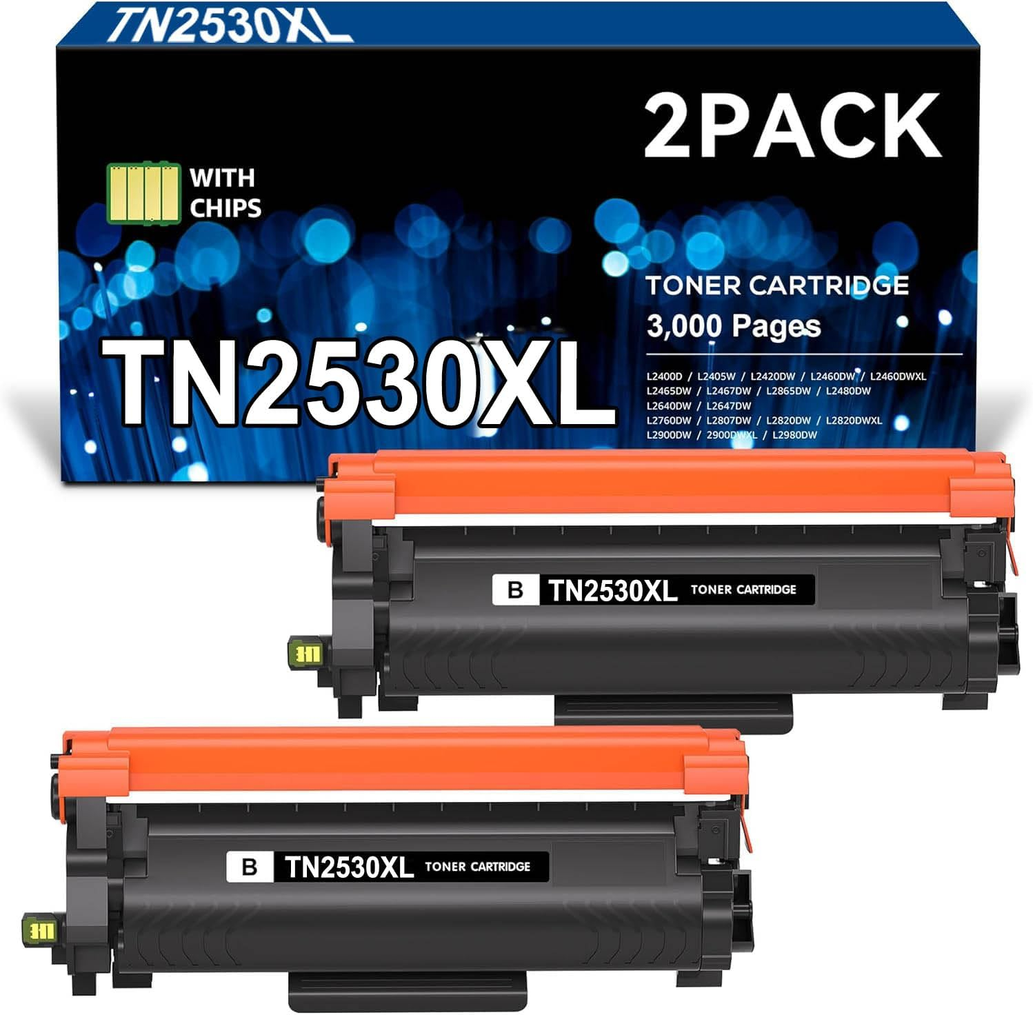 TN2530 TN2530XL Toner Cartridge Compatible with Brother MFC-L2880DWXL, MFC-L2920DW, DCP-L2640DW, HL-L2480DW, HL-L2464DW Printer (2-Black)