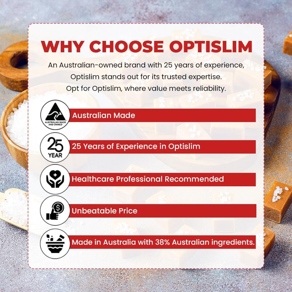 Optislim VLCD Meal Replacement Bar, High Pure Protein Bar, Low Carb Healthy Diet Snack, Low Sugar Snacks with 25 Vitamins & Minerals, Caramel Flavor, 5 X 60G image number 2