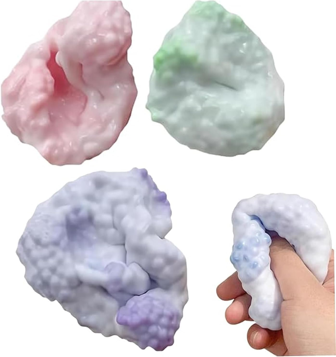 4Pack Stress Relief Squish Balls, Shapeable Vacuum Sensory , Grape Design, Soft Flexible Squeeze Balls image number 2
