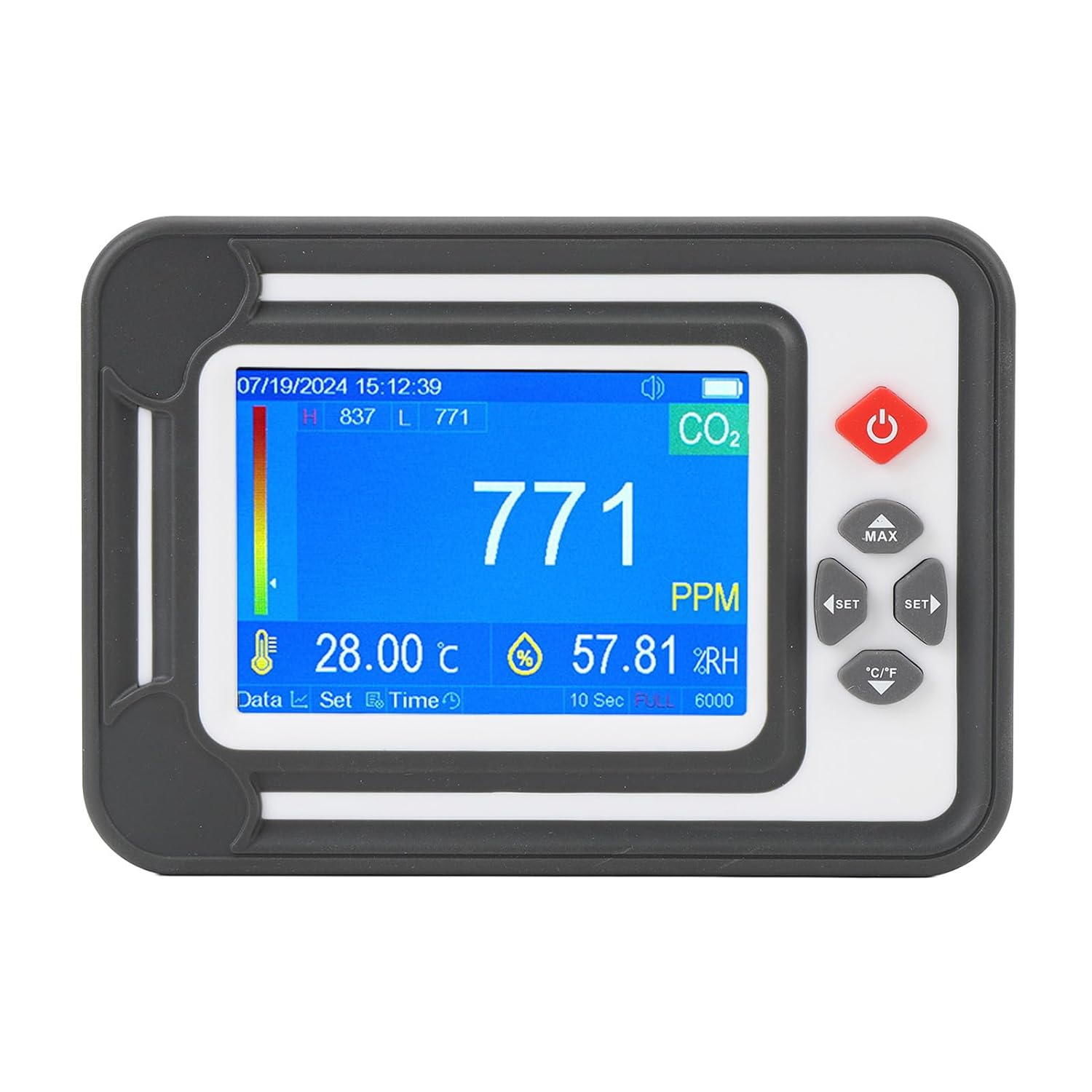 High Accuracy CO2 Detector with Reminder Temperature Humidity Meter Portable Carbon Dioxide Detector for Planting Tents Wine Cellars (Red)