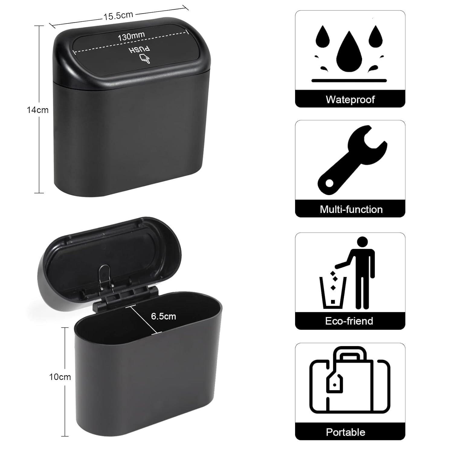 Enthulove 2 Packs Mini Car Trash Can Bin with Lid and 150Pcs Trash Bags,Leakproof Car Vehicle Trash Can Bin,Car Garbage Trash Can Storage for Front Back Seat Accessories for Office Bedroom Home(Black)