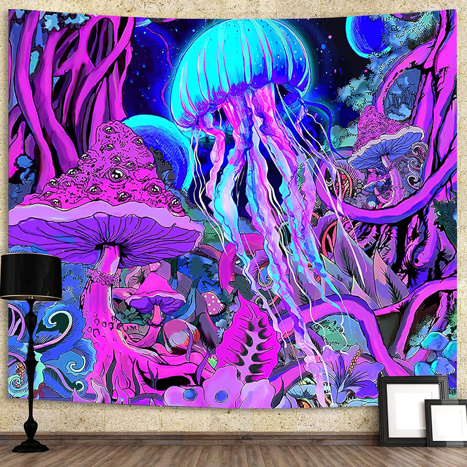 Meagtlva Jellyfish Tapestry,Trippytapestry,Weed Tapestry for Bedroom Aesthetic Hanging Tapestry Backdrop Wall Blanket Living Room Dorm (150X130Cm, Jellyfish Mushroom) image number 4