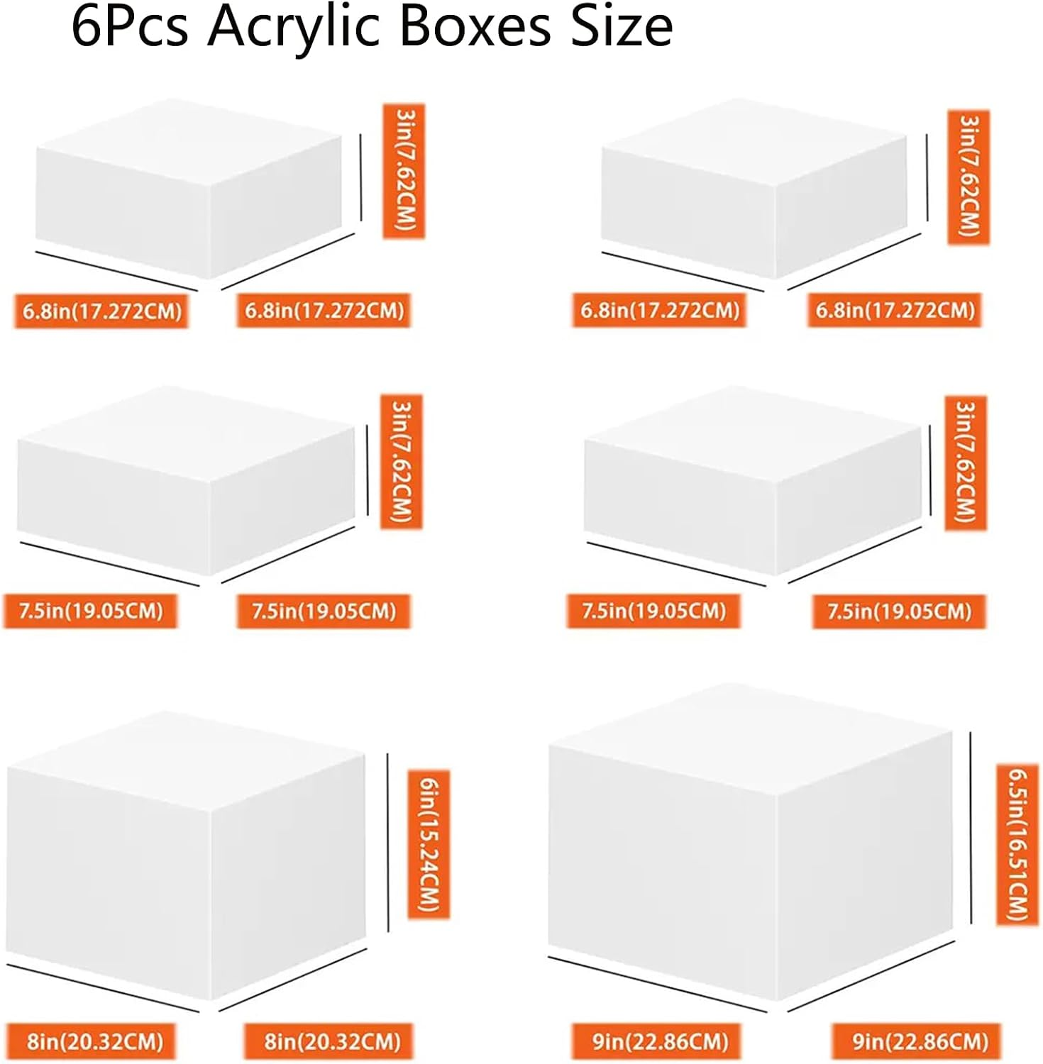 6PCS Buffet Risers, Food Risers for Buffet Table, Buffet Risers and Stands, Acrylic White Boxes for Food Display, White Acrylic Cube Boxes Big Size(9"-8"-2Pcs 7.5"-2Pcs 6.7") (White) - White image number 6