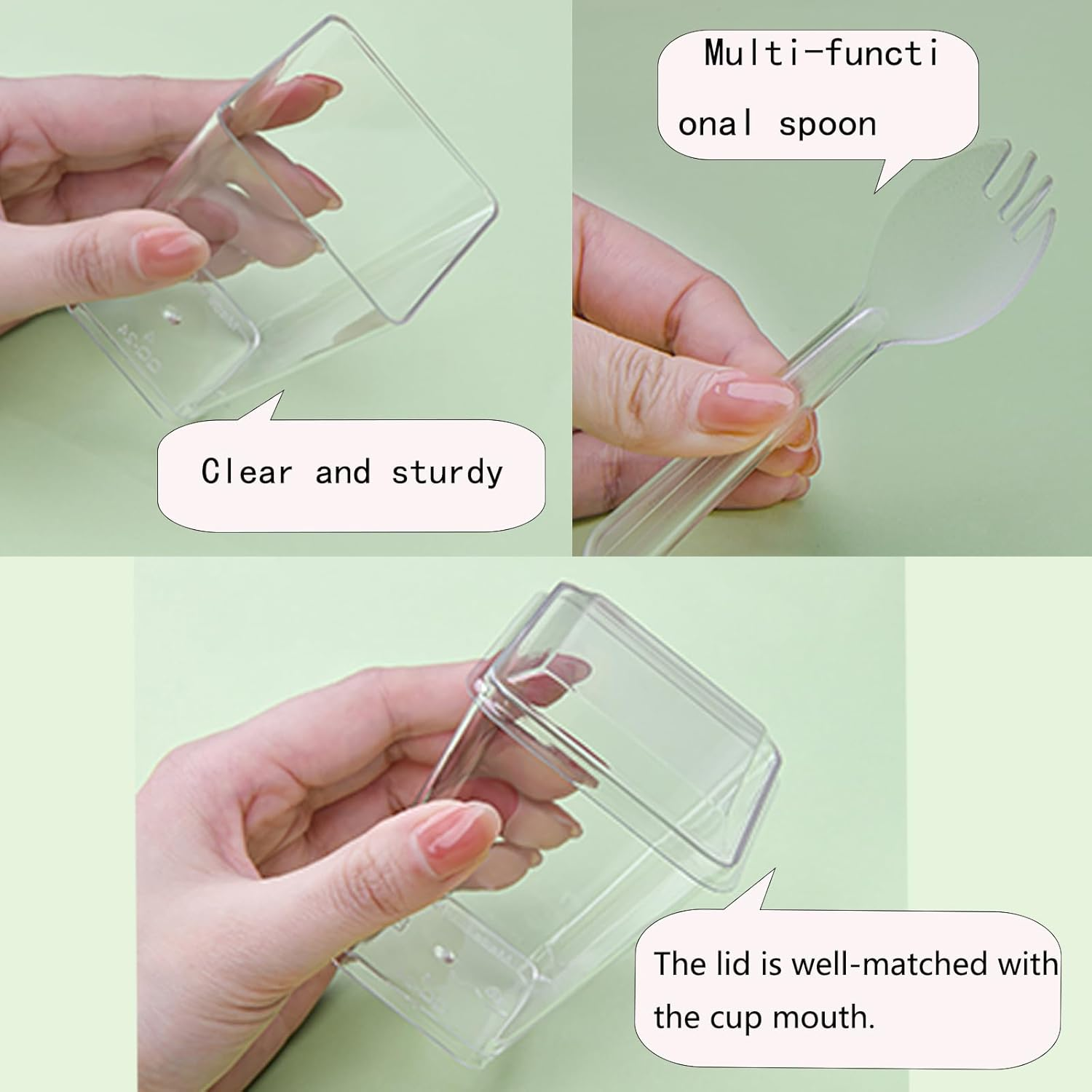 Toowood 100Pcs Clear Dessert Cups with Lids and Spoons, 5.4Oz Dessert Cups, Mini Dessert Cups Reusable Square Parfait Cup for Party Appertizer, Christmas image number 4