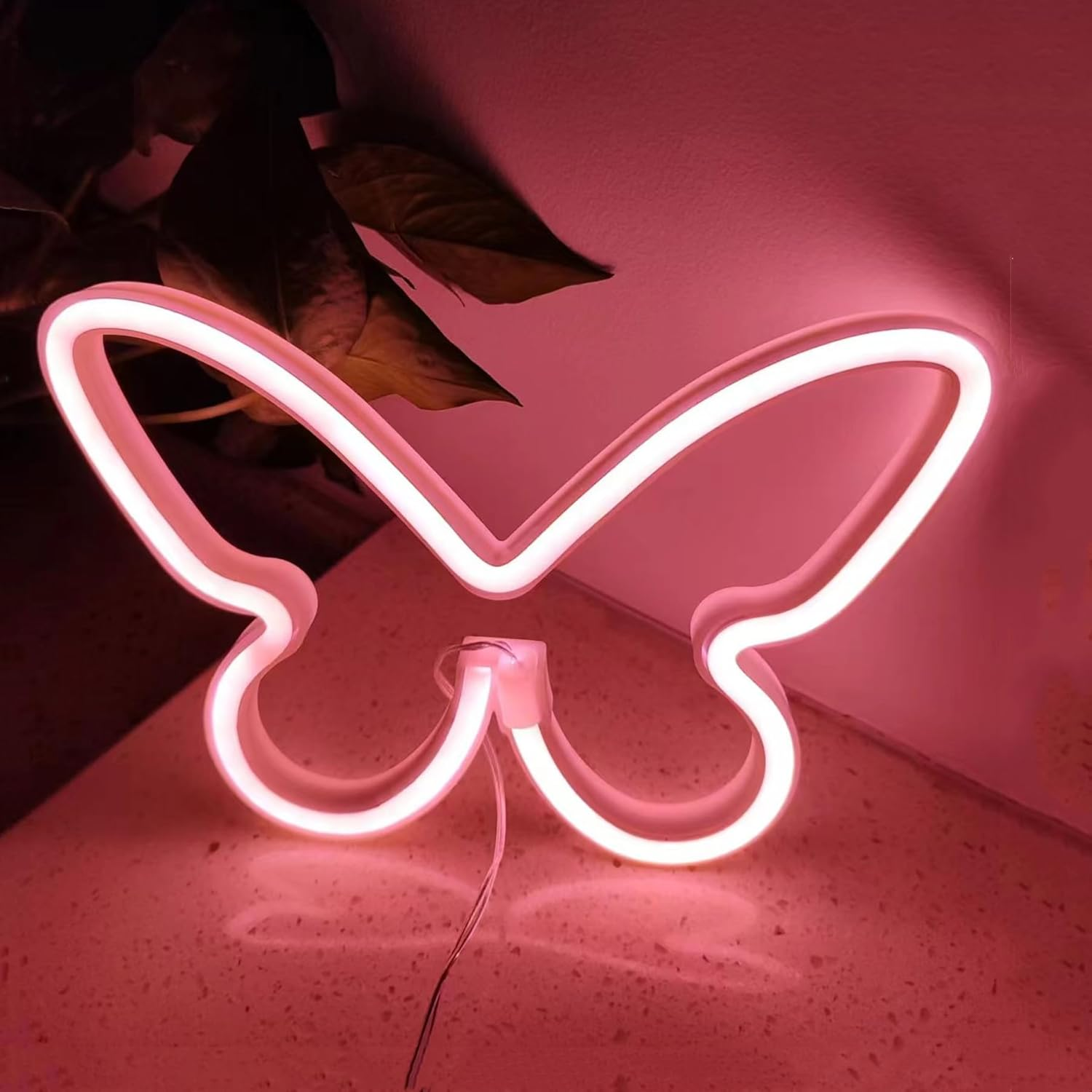 Coral Pink Butterfly Neon Signs for Wall Office Colleage Apartment Dorm Wedding Birthday Party Decor,Neon Butterfly Led Signs Decorations Night Light for Teen Girls,Usb or 3-AA Battery Powered image number 5