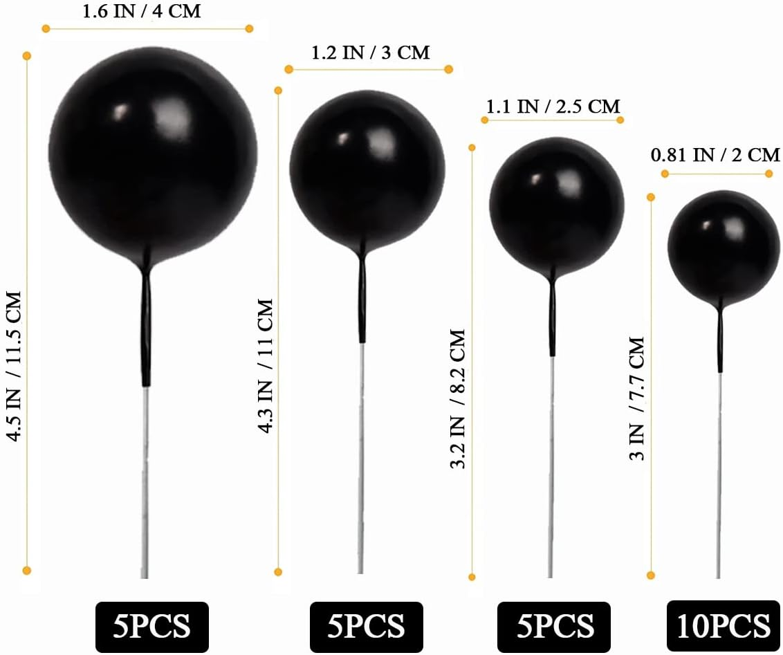 25 Pcs Balls Cake Topper Ball Shaped Cake Insert Toppers Pearl Balls Cake Pick DIY Cake Insert Toppers Foam Ball Cupcake Topper for Birthday Party Christmas Wedding Anniversary Baby Shower Cake Decor