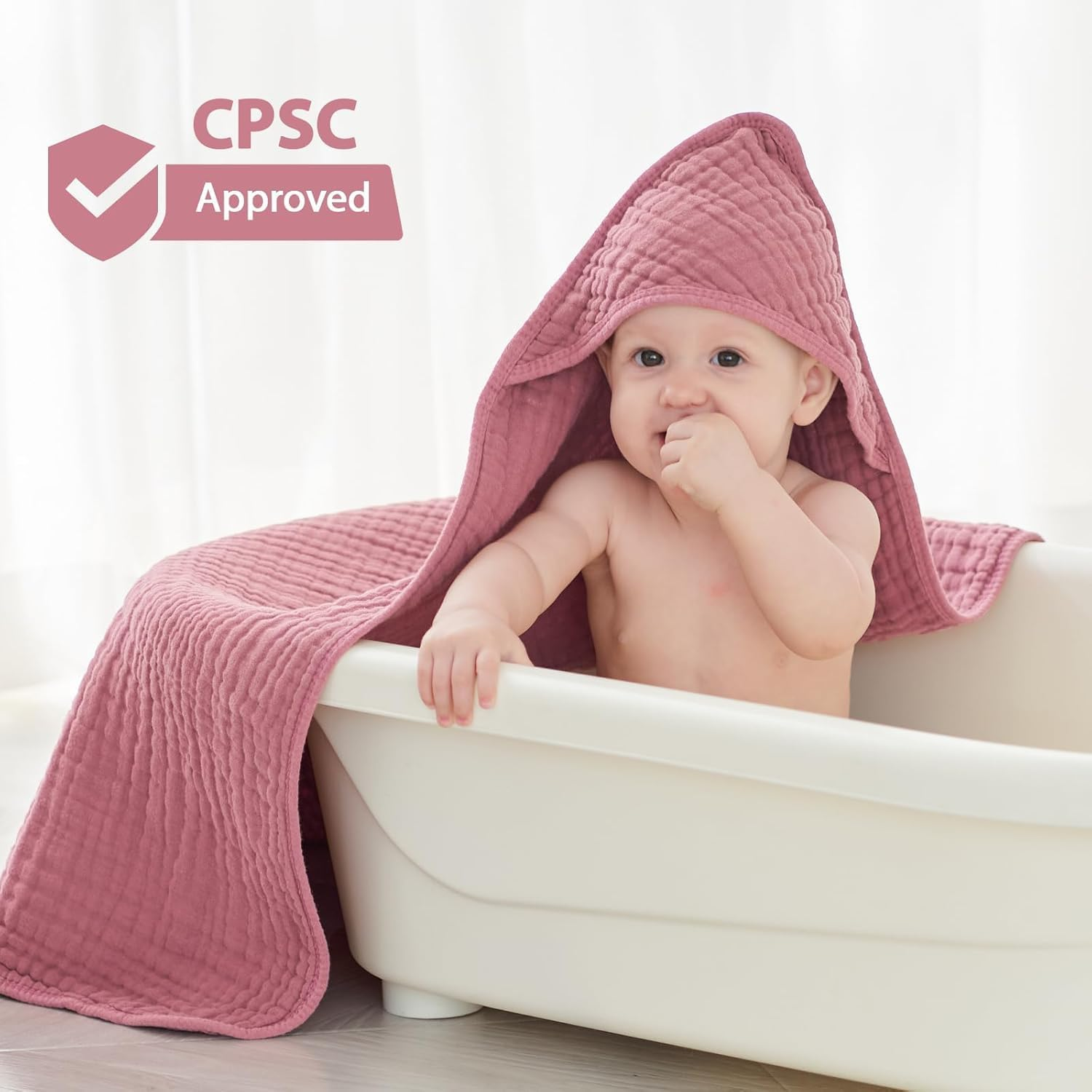 Hooded Baby Towels for Newborn - 2 Pack, 100% Muslin Cotton Baby Bath Towels with Hood, Soft and Absorbent for Girls Infant, Toddler and Kids, Large 35X35 Inches, Newborn Essential