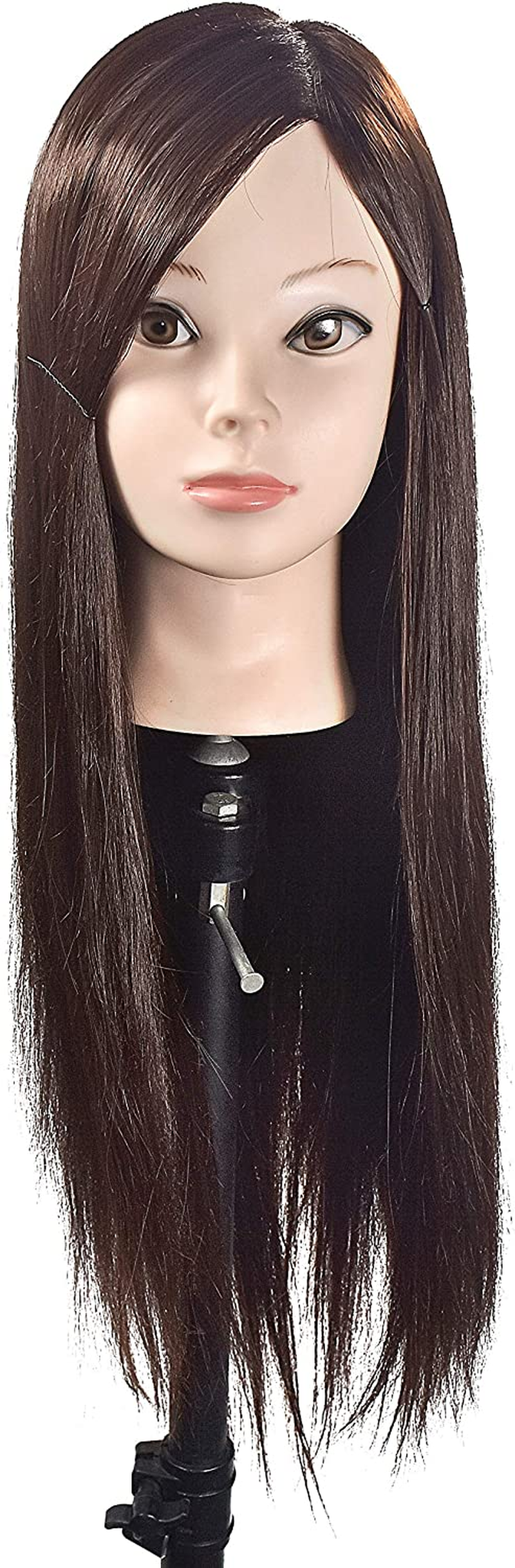 26" Hair Styling Training Head Cosmetology Mannequin Head Hairdressing Training Head Manikin Doll Head Synthetic Fiber Hair with Free Clamp image number 3