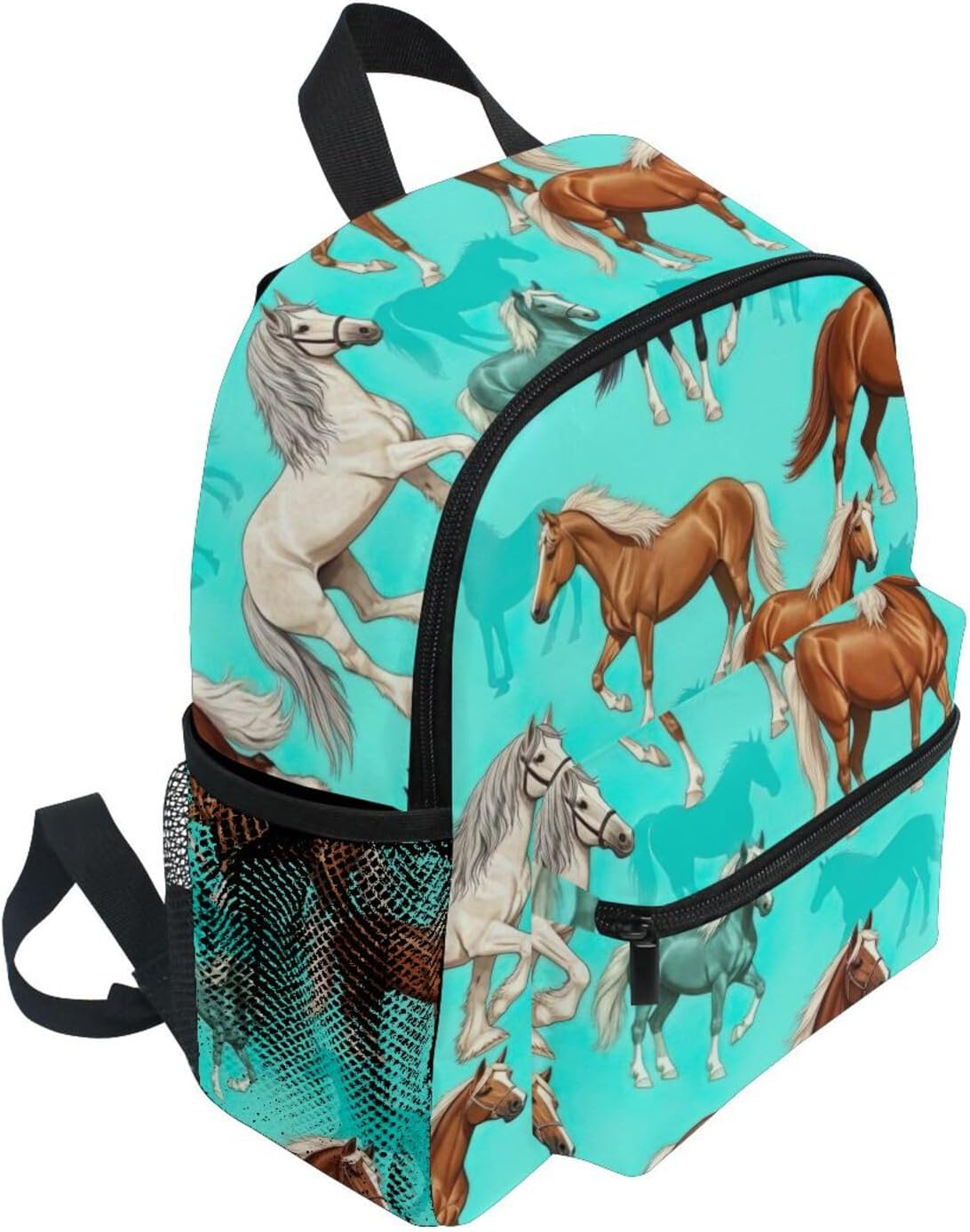 RPLIFE Toddler Backpack for Girls Boys, Horse Turquoise Travel Backpack with Name Tag Mini, 3-8 Years image number 1