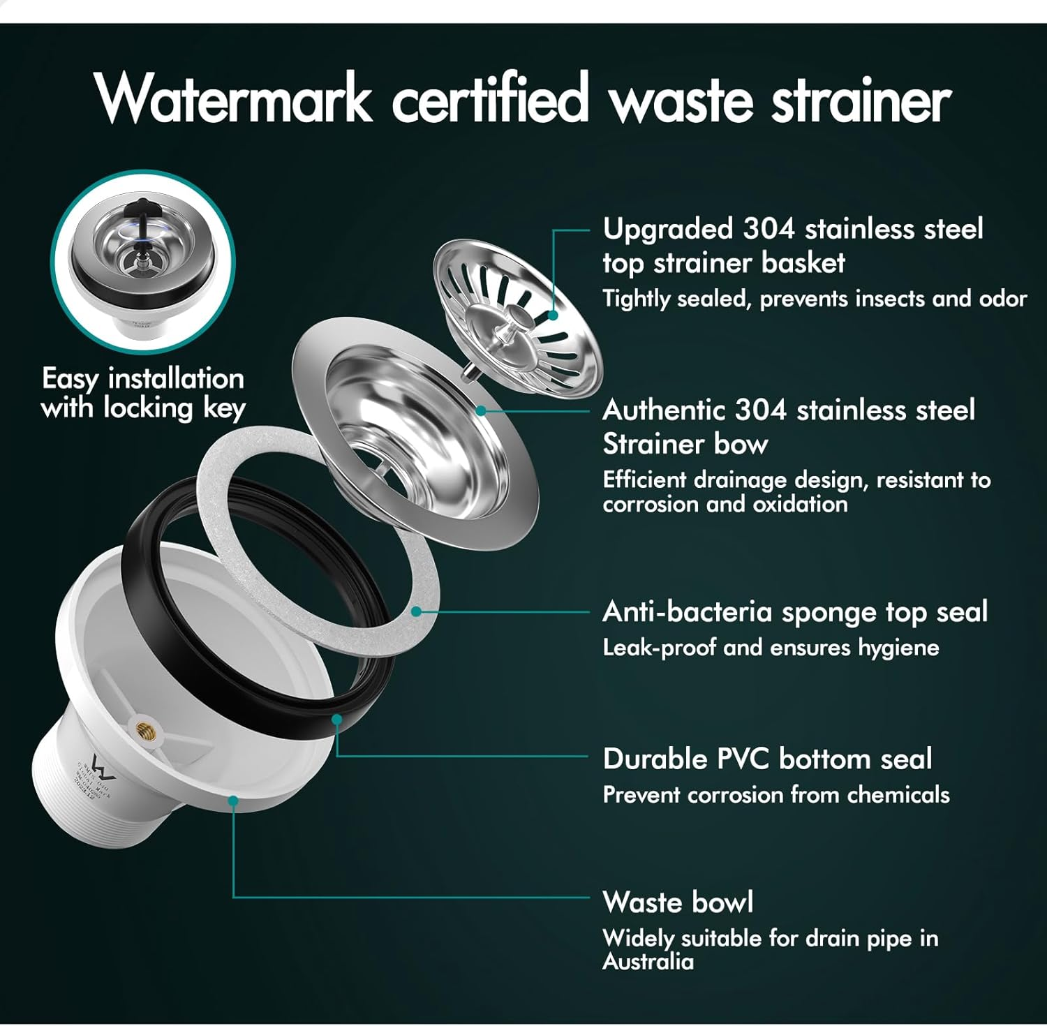 ALFORDSON 304 Stainless Steel Kitchen Sink Rectangle Shape, 450 X 300 X 220Mm, Water Basin Sinks with 3Mm Thick Edge, Single Spacious Bowl with Waste Strainer, Dishwashing Workstation, Silver Color - Silver image number 4