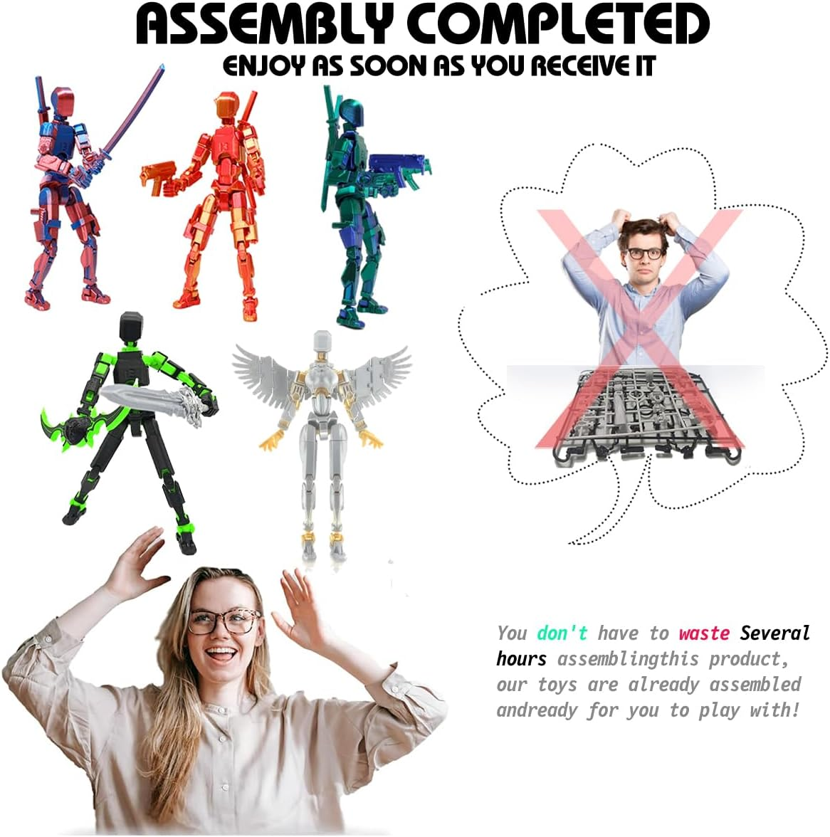 PEKOIU T13 Action Figure Set (Assembly Completed) - 3D Printed Multi-Jointed Desktop Decorations for Game Lovers (Green/Rose Gold) image number 2