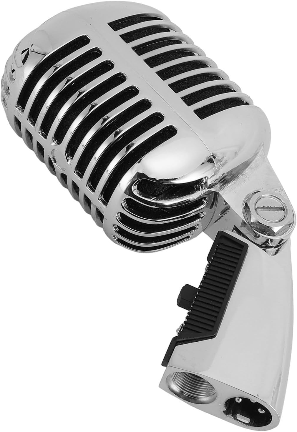 Classic Retro Dynamic Vocal Microphone, Old Vintage Style Cardioid Directional Mic with Self Tensioning Swivel Rack, for Live Performance Studio Recording (Silver) image number 3