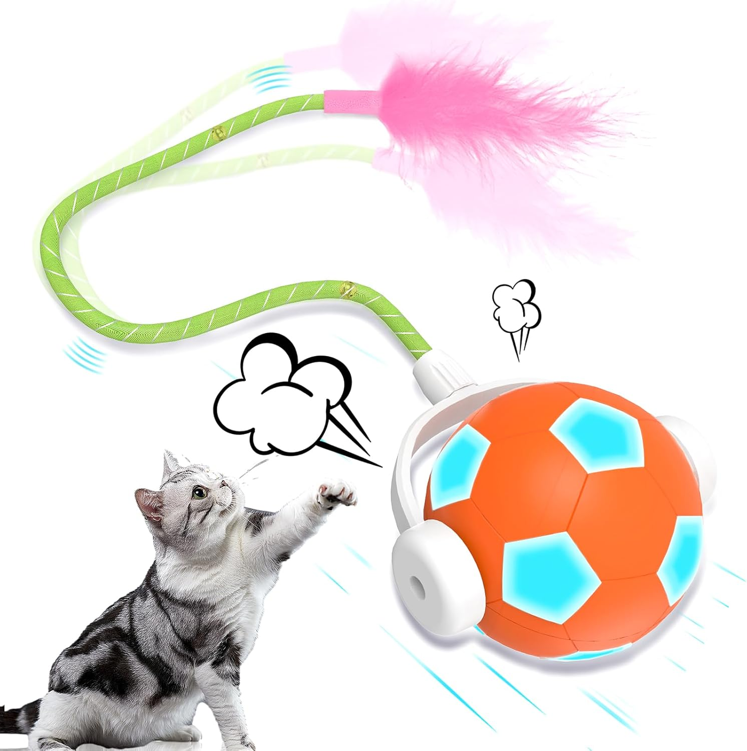 SCHITEC Interactive Cat Toys for Indoor Cats, Automatic Kitten Toy Balls for Bored Adult Pet, Kitty Smart Chase Rolling Ball with Feather Tail for Moving Games image number 3