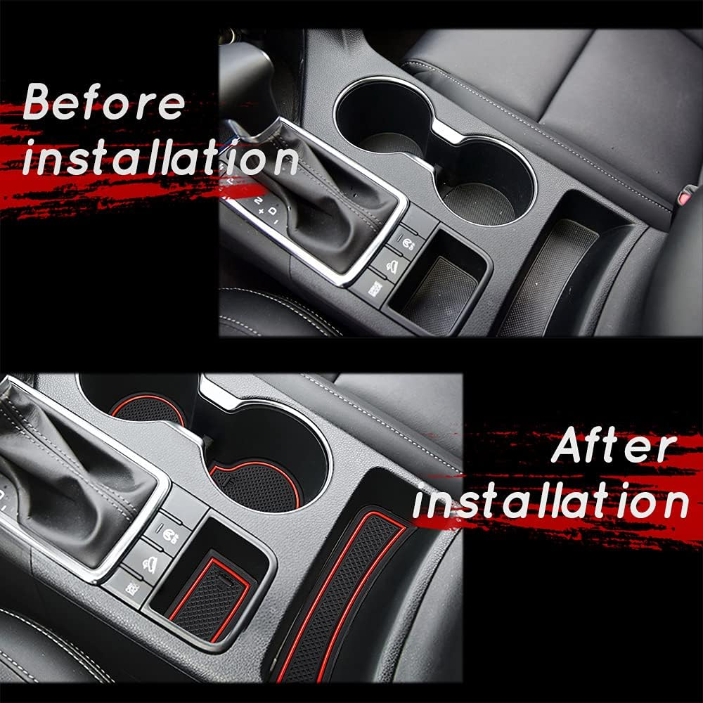 Auovo 2021 Anti-Dust Mats for Kia Sportage KX5 Accessories 2017 2018 2019 2020 2021 2022 Custom Interior Cup Holder Inserts Center Console Door Pockets Liners 15Pcs (Red Trim) - Blue image number 6