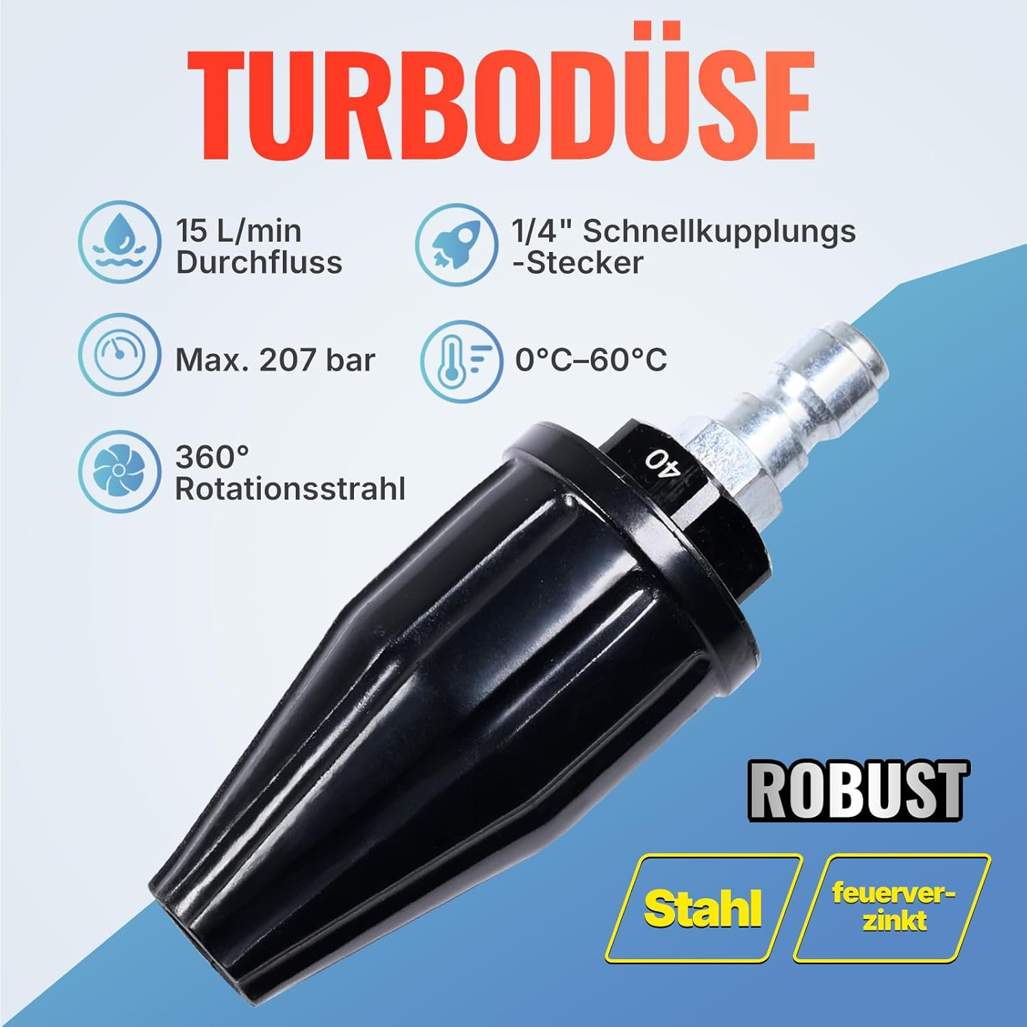 YAMATIC Pressure Washer Tips Turbo Nozzle, 360&deg; Rotating Spray Turbo 3000 PSI 4.0GPM with 1/4" Quick Connector, Compatible with Ryobi, Greenworks, Craftsman, Troybilt, Simpson image number 1
