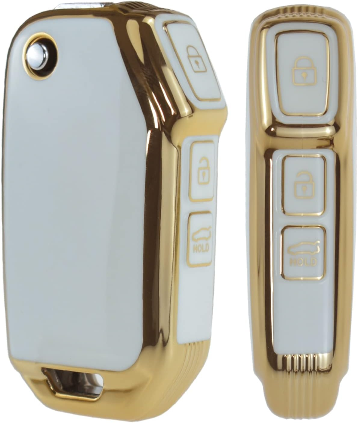 HIBEYO Flip Key Fob Cover for Kia Forte NIRO Cerato 2019 K3 Gt Seltos S Sportage 2020 Sorento Ceed CD Forte 2018 2019 Serato BD 2018 for KIA Accessories Smart Key Keychains-White - Black image number 2