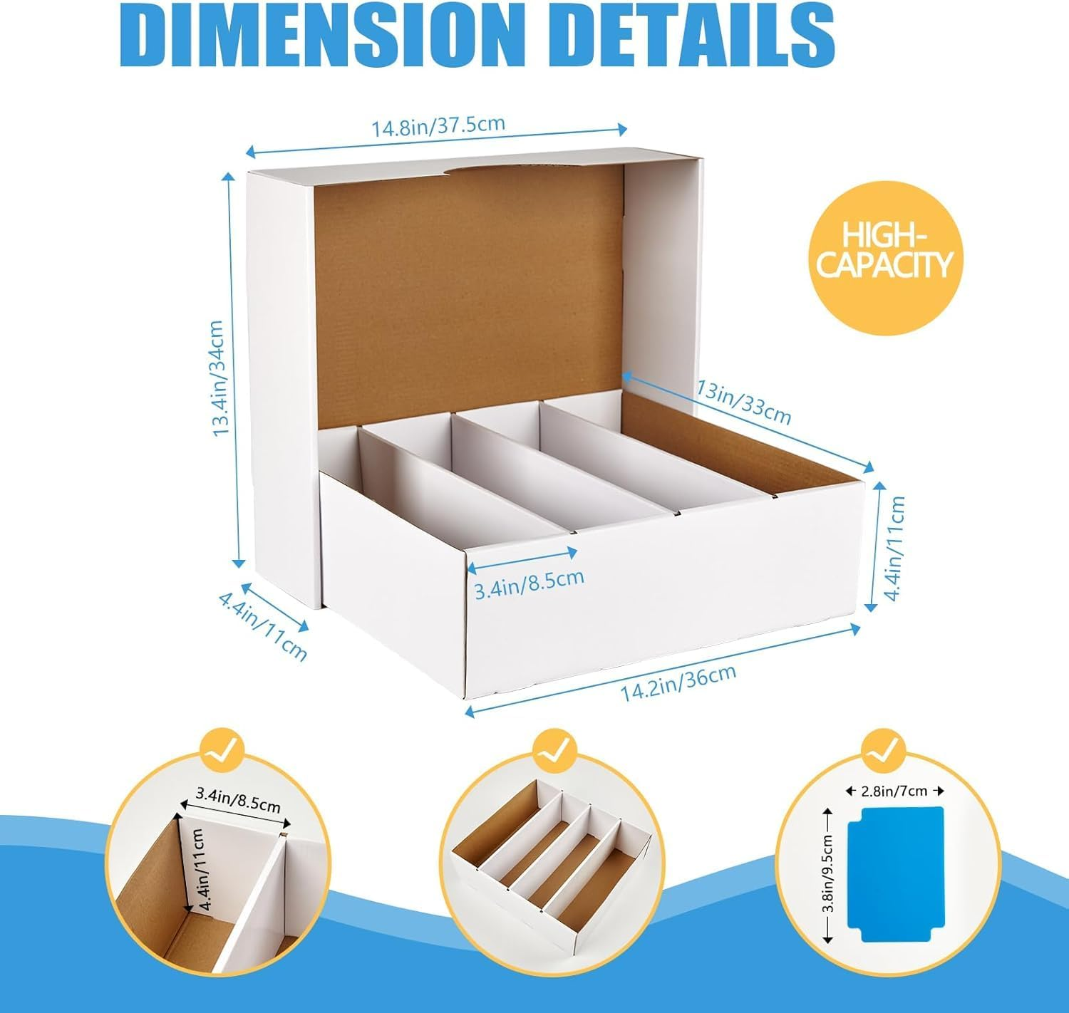 4 Pack Sports Card Boxes 3120 Count Cardboard Storage Box White Bulk Card Storage Baseball Cards Box with 10 Dividers Sports Storage Box for Cards Game Baseball Storage Boxes image number 3