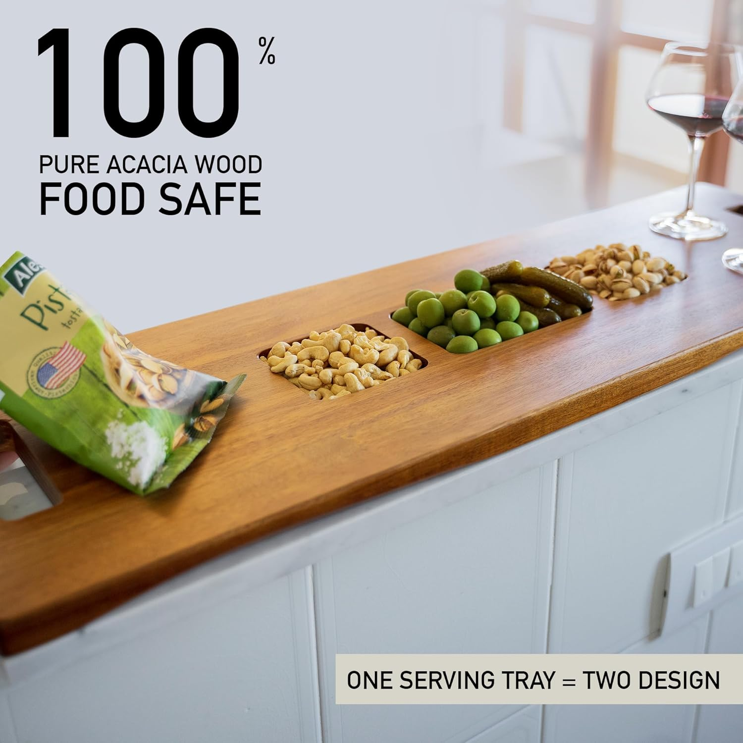 Extra Large Charcuterie Boards 36 Inch Babilonia Premium Acacia Wood Serving Platter, Long Charcuterie Board, Cheese Board, Wooden Serving Tray with Handles, Party Serving Trays and Platters image number 6