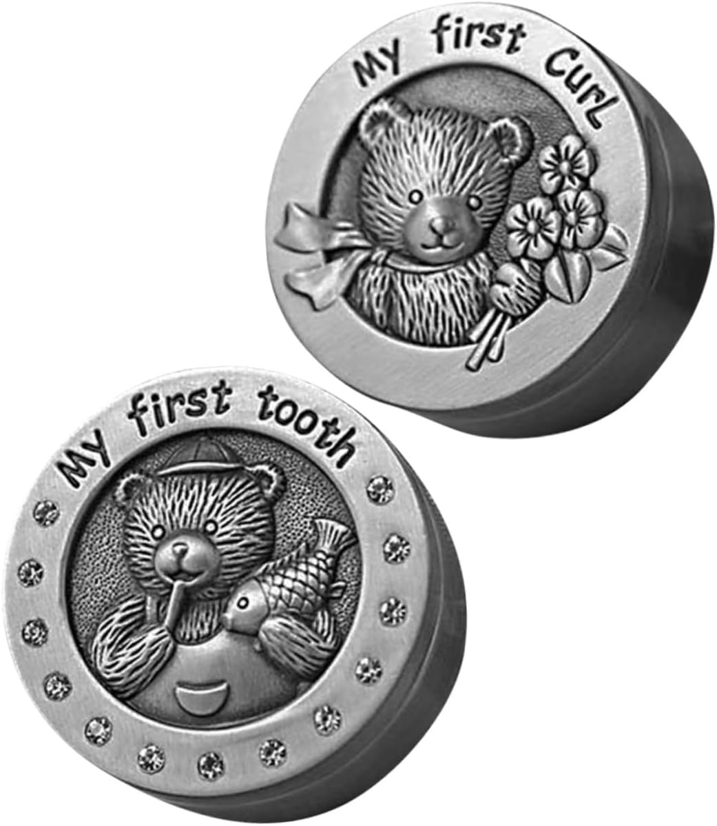 Baby Tooth Box and Fetal Hair Keepsake Metal Storage Case for Boys and Girls, Antique Tin Color, Baby Teeth and First Curl Organizer for Childhood Memory, 2Pcs Set image number 6
