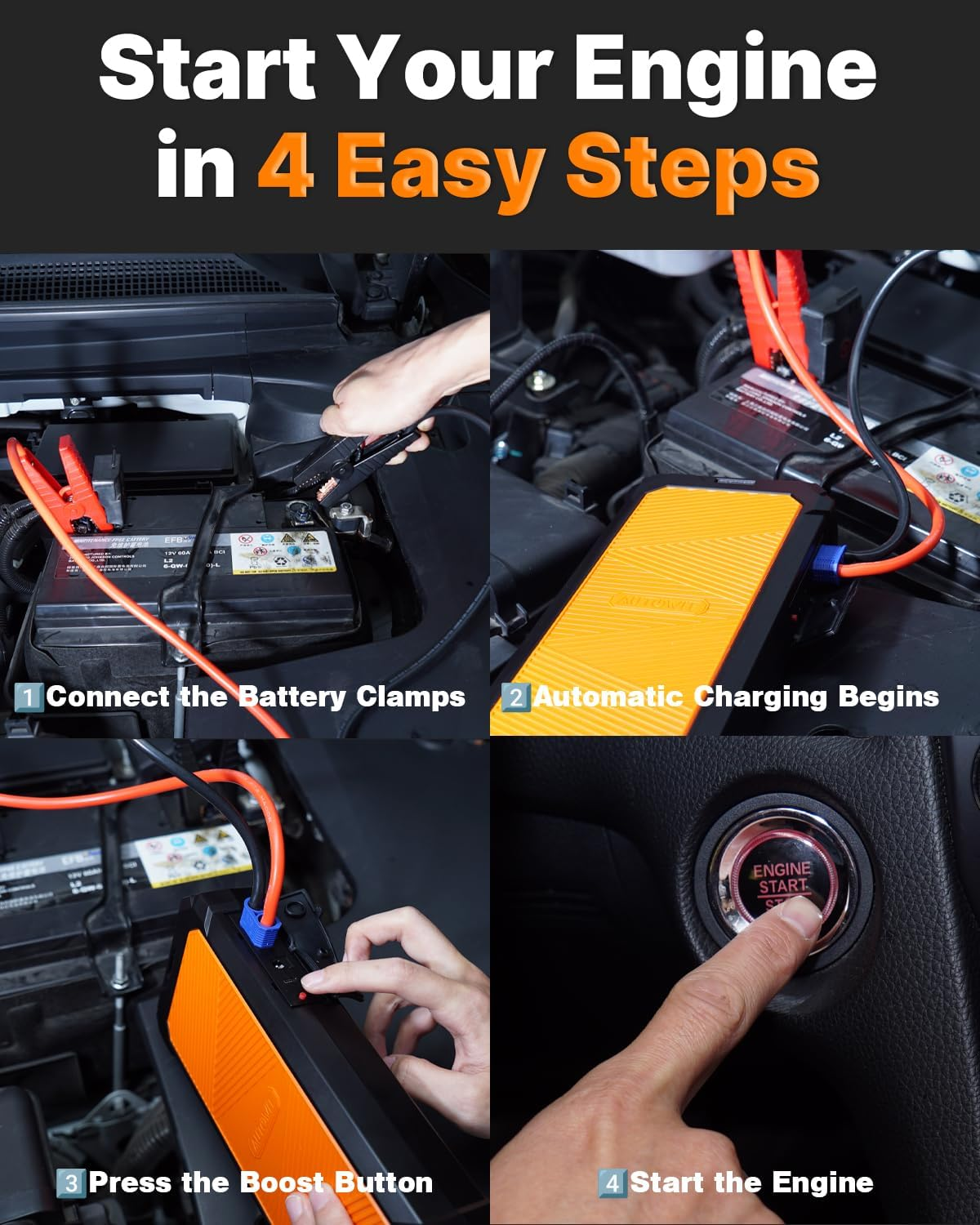 Autowit Super Capacitor Jump Starter, 12V Batteryless, 8.0 Gas & 4.0 Diesel Car Starter, Portable for Car Battery, Built-In Supercapacitor, No Need Pre-Charge image number 6