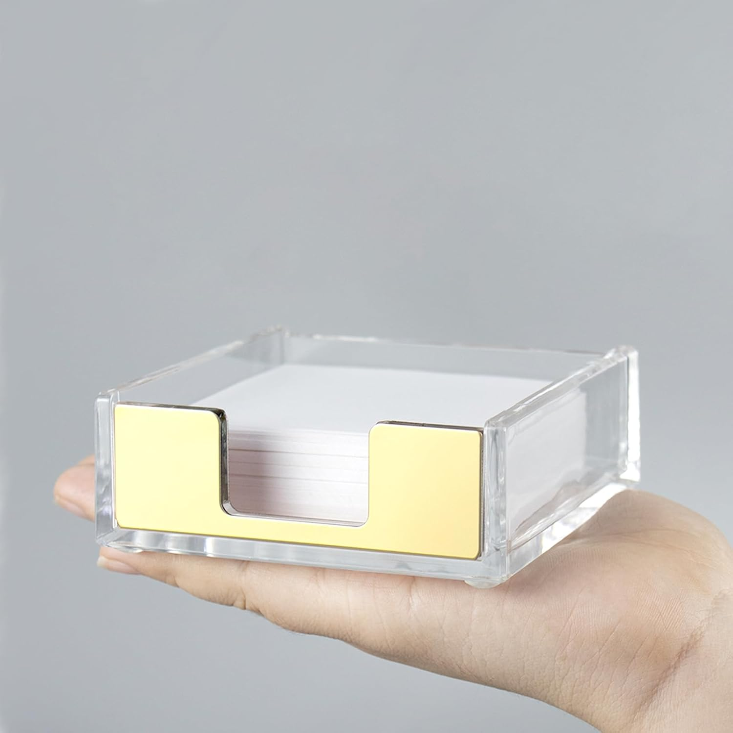 Natsumebasics Gold Sticky Note Holder Clear Acrylic Yellow Post Note Pad Holders Memo Dispenser Case for Desk Office School Aesthetic Supplies Accessories (Pure Gold) image number 5