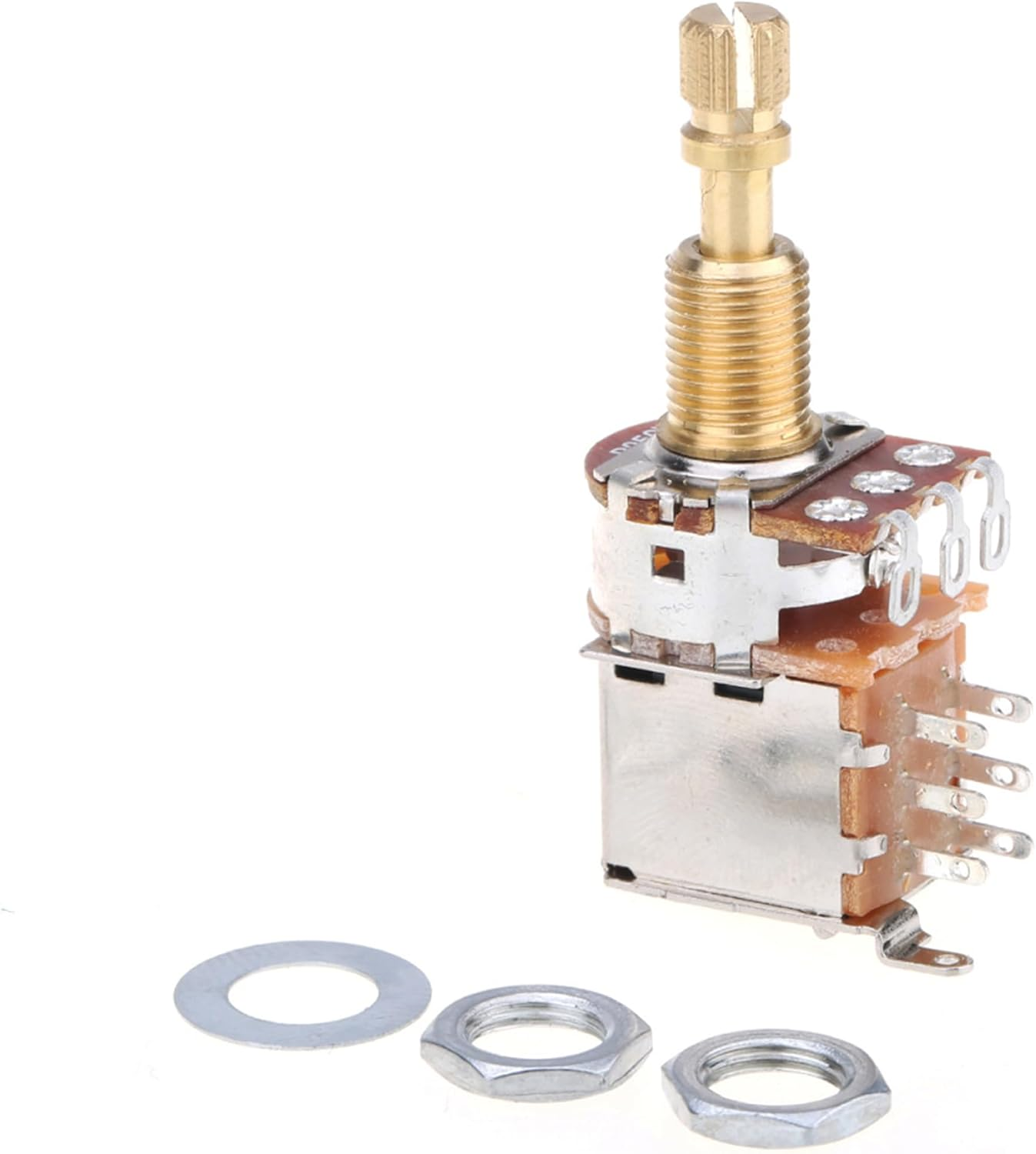 Musiclily Pro B250K Full Brass Metric Coarse 18-Spline Split Shaft Pots Push/Push Linear Taper Potentiometers for Electric Guitar Bass (Set of 2) image number 5