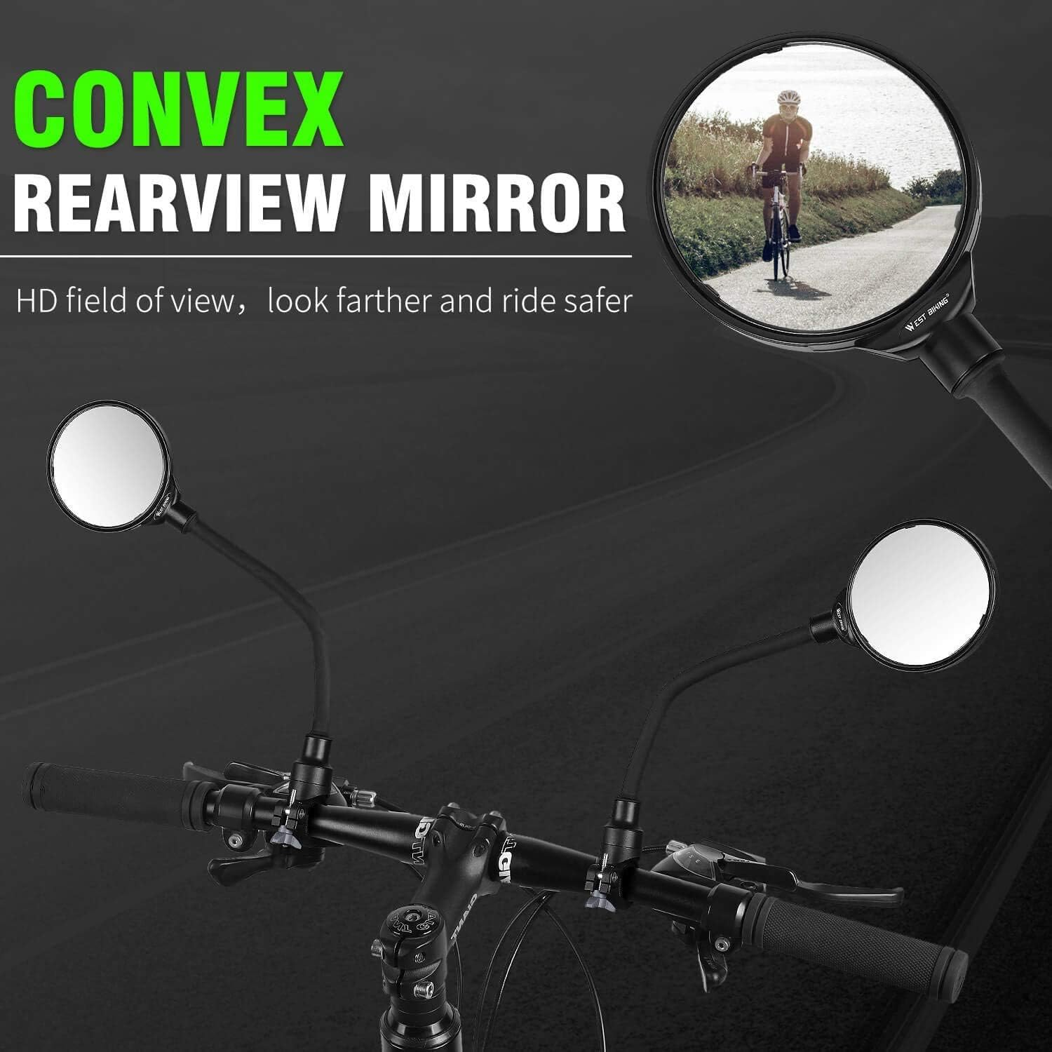 Bike Mirrors Handlebar Mount, Adjustable Rotatable Bike Rear View Glass Mirror, Wide Angle Acrylic Convex Safety Mirror Universal for Mountain Road Bike,Electric Vehicle, Motorcycle