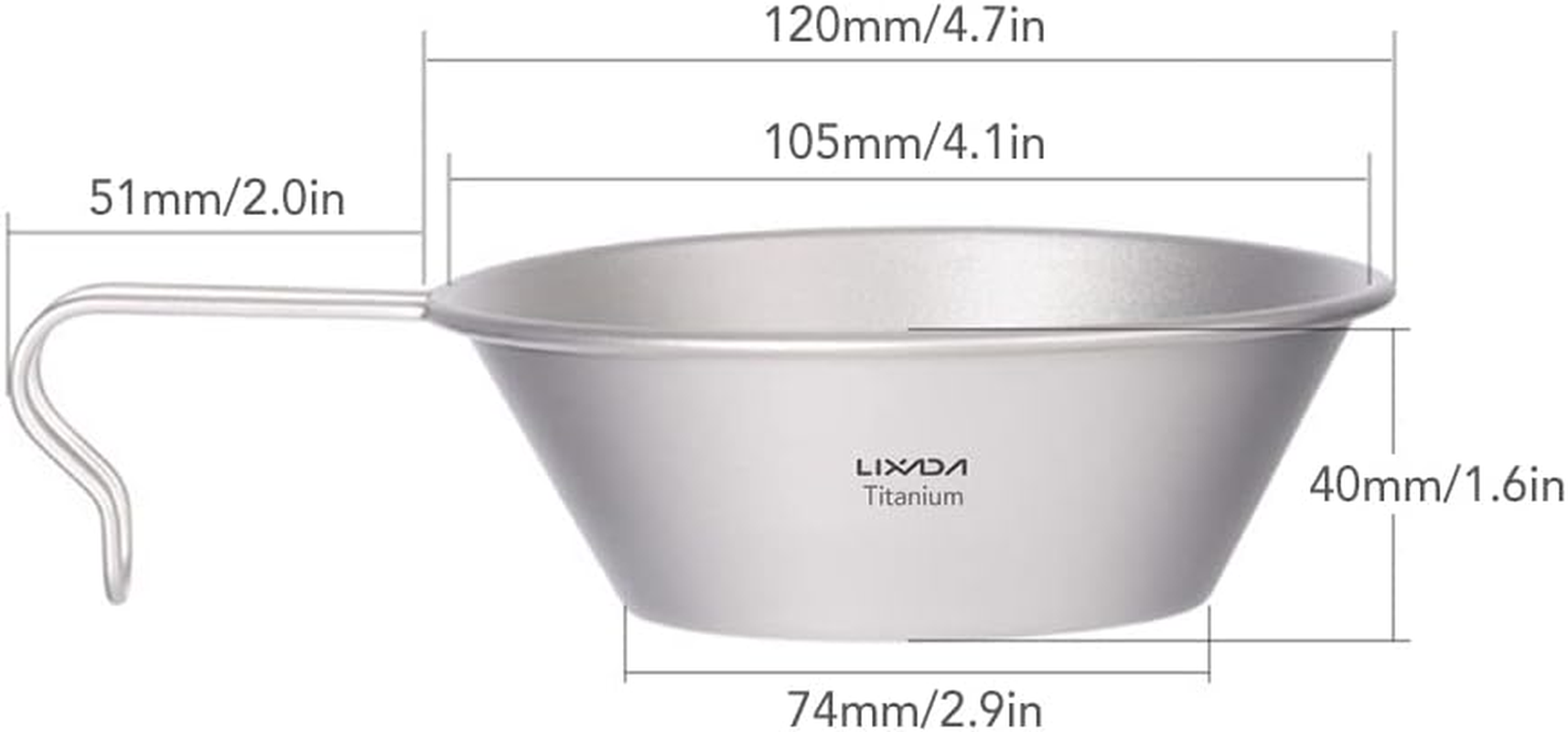 Nurdo Titanium Bowl with Handle Dinner Food Container Camping Pot for Outdoor Hiking Backpacking Picnic image number 6