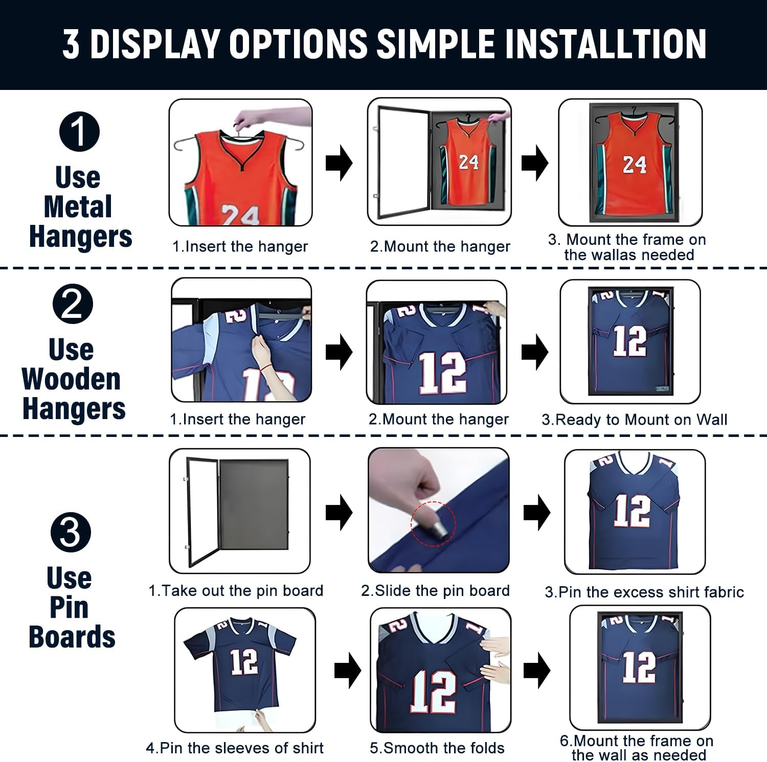 2 Set Jersey Display Frame Case Lockable, Large Sport Jersey Shadow Box with UV Protection Acrylic and Hanger for Baseball Basketball Football Soccer Hockey Shirt and Uniform,Black image number 5