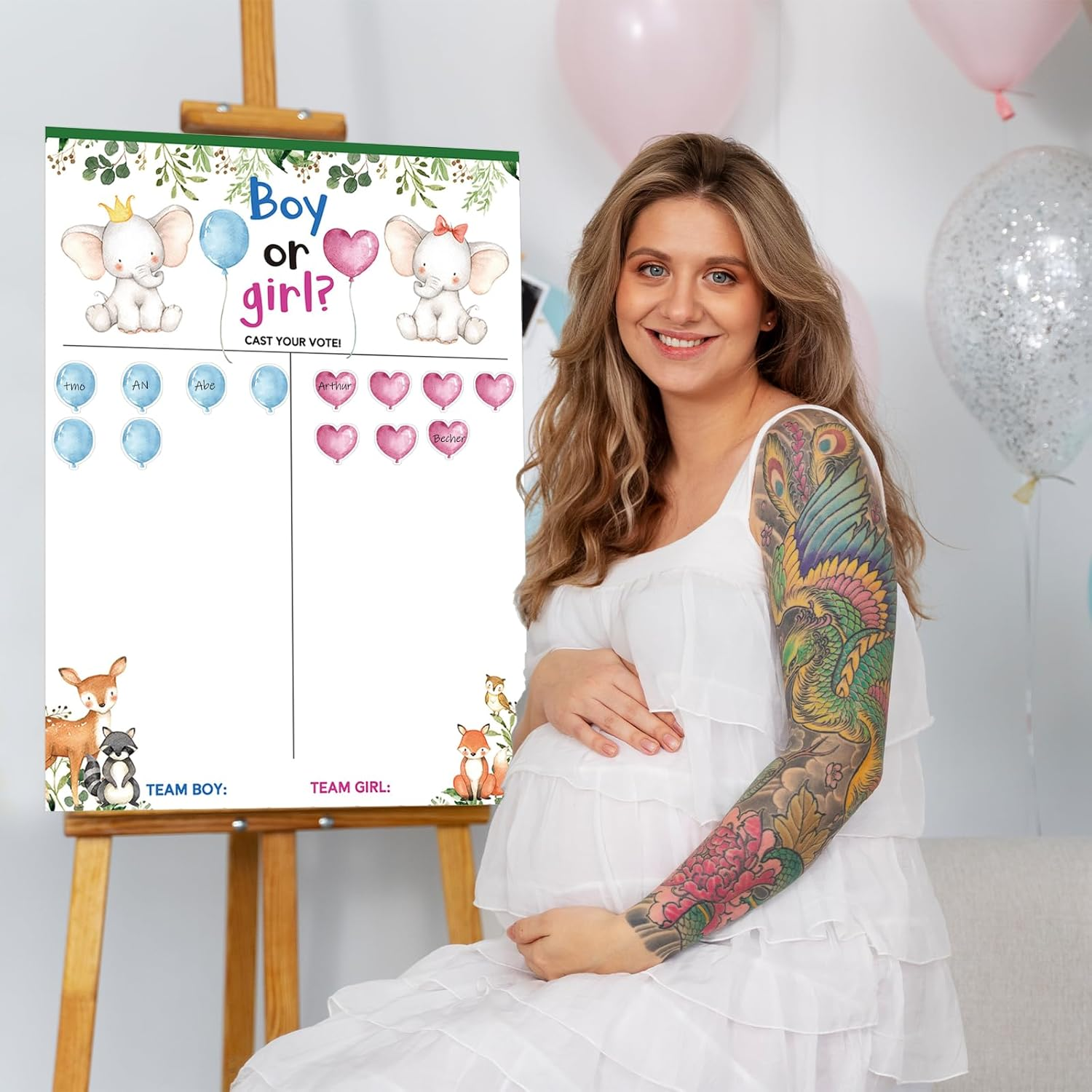 NILLOS Gender Game Props, 1 Set Gender Reveal Board for Party Supplies, Decorations (36 Voting)