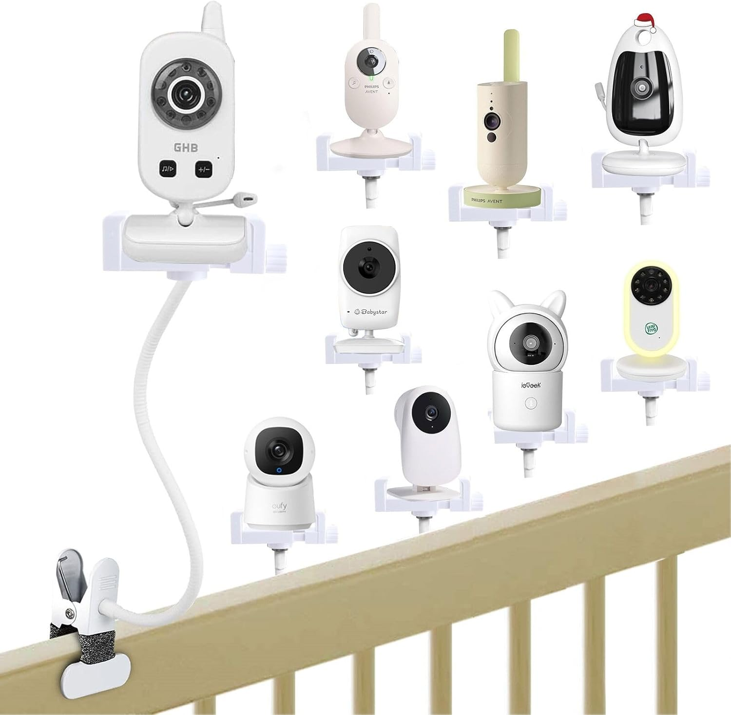 Universal Holder for GHB Baby Monitor, Flexible Baby Camera Mount Bracket for Hellobaby Monitor, Babyphone Accessories Stand for Vtech/Momcozy/Boifun/Babystar/Philips Video Monitor, Mobile Phone Clip