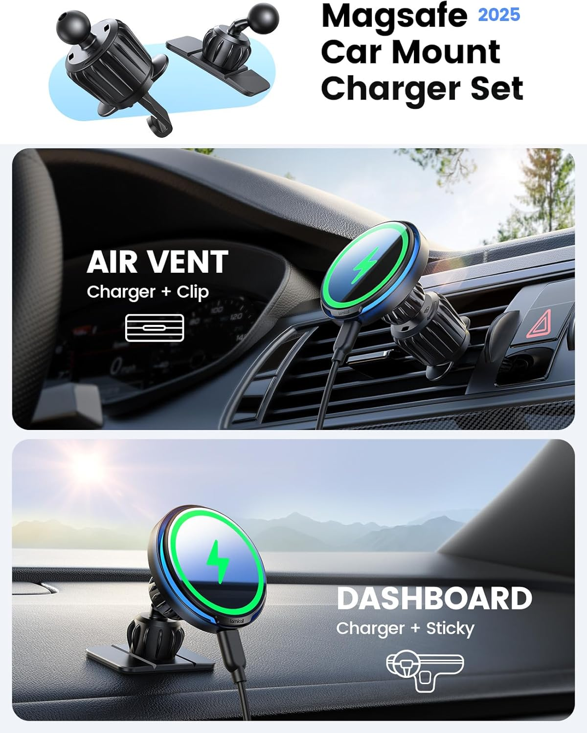 Lamicall for Safemag Car Charger Holder - [15W Fast Charging] Wireless Charger for Car, N55 Magnetic Phone Mount for Dashboard & Air Vent for Iphone 17 16 15 14 13 12 Series & Mag Case - Black image number 5
