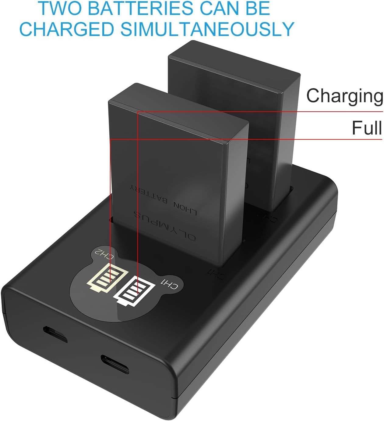 BLS-5 BLS-50 Battery (2 Pack) and Dual USB Charger Kit for Olympus BLS5/BLS50,OM-D E-M10 Mark III,OM-D E-M10 Mark II,OM-D E-M10,E-410,E-420,E-620,E-P1 image number 5