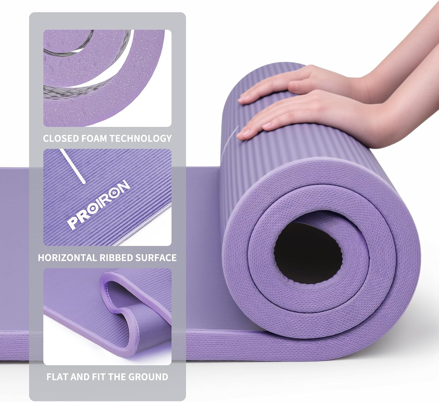 PROIRON Yoga Mat Eco Friendly NBR All-Purpose 10Mm Thick Non-Slip Exercise Mat High Density Anti-Tear Pilates Mat with Carrying Strap for Yoga Pilates and Gymnastics - 183Cm X 66Cm X 1Cm - 7 Colours(Only Official Brand : PROIRON) - Black (Edge Protection, Durable Robust) image number 5