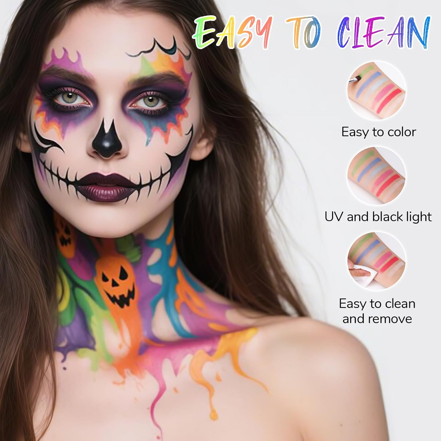 YBUETE Halloween Face Paint Kit for Adult,15 Colors Water Based Face Paint Kit with Stencils,Professional Body Painting Makeup Palette for Halloween Clown Skeleton Zombie Vampire Costume Makeup image number 3