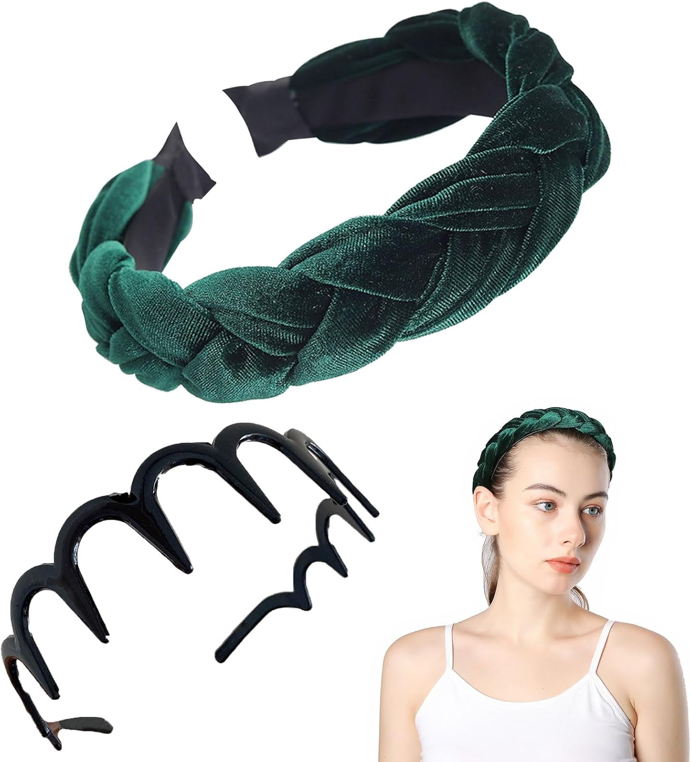 SSKHE Velvet Braided Headband, Vintage Headband for Women and Girls, Green, Fashion Headbands for Women image number 5