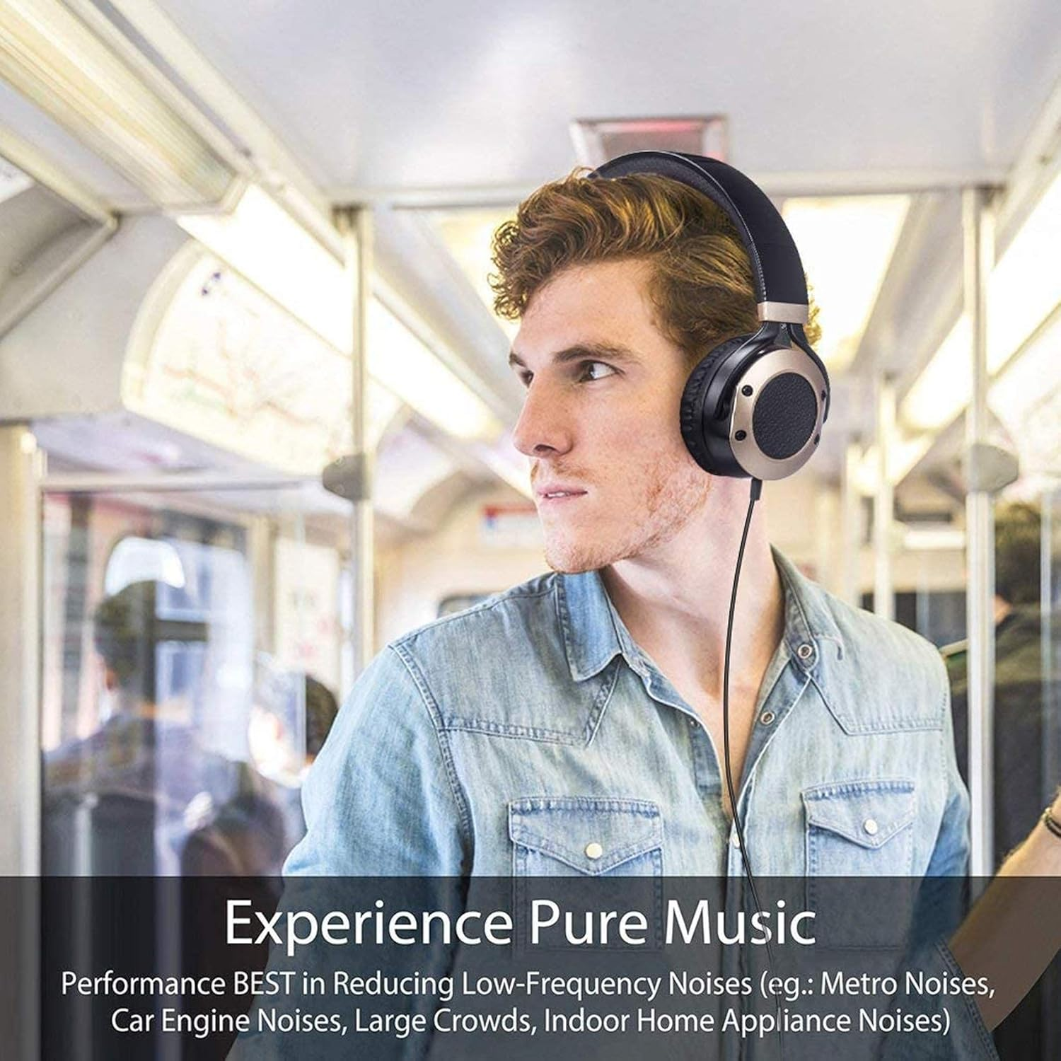 Active Noise Cancelling Headphones with Microphone and Airplane Adapter, Folding and Lightweight Travel Headsets, Hi-Fi Deep Bass Wired Headphones with Carrying Case image number 5