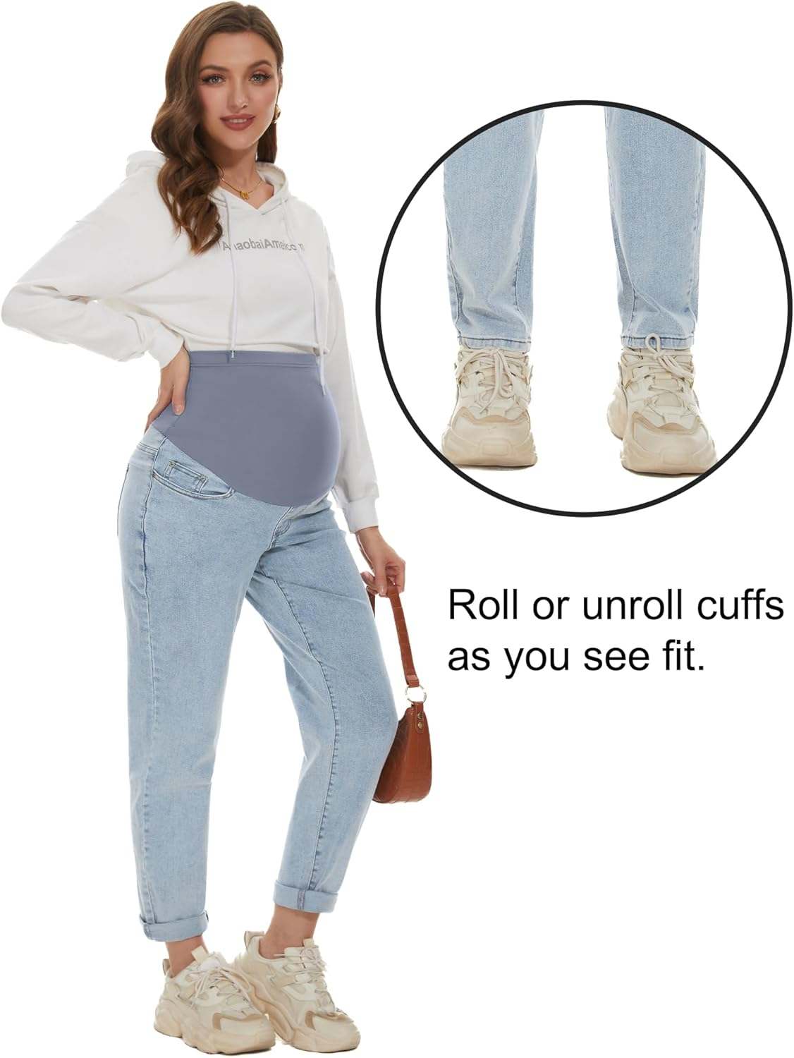 POSHGLAM Women'S Maternity Jeans over Belly Comfy Stretch Boyfriend Jeans Denim Pregnancy Pants, S-XXL image number 4